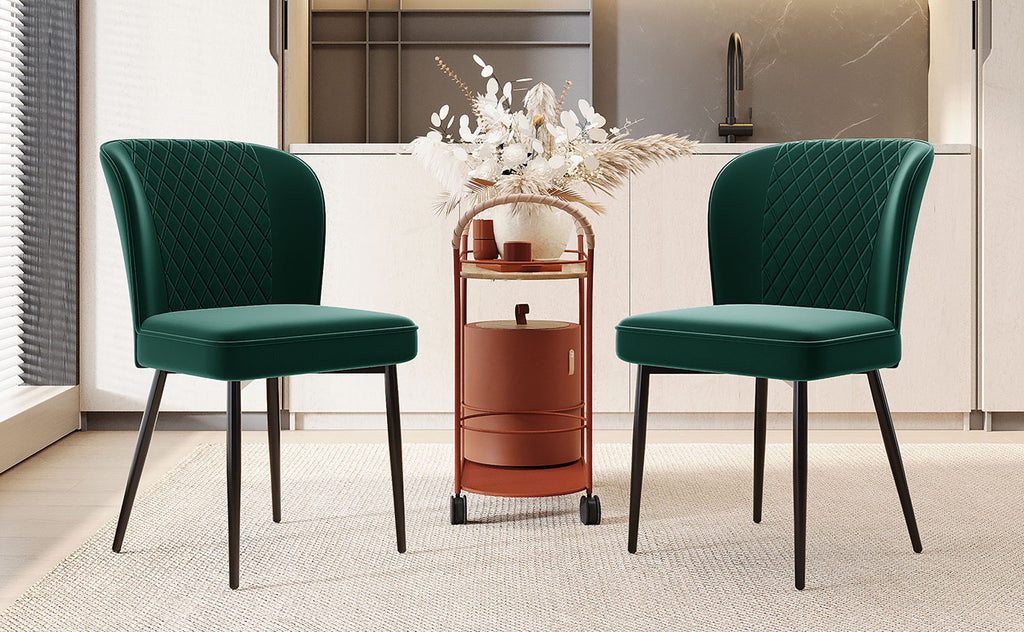 Velvet  dining chair (2 pcs), dark green, Modern Vanity Chair Kitchen Accent Occasional Chair with Metal Legs for Dining Room Living Room,upholstered chair  with backrest,seat in velvet metal frame