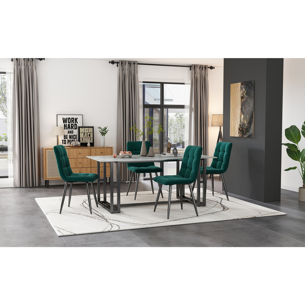 Dining Chair (4 pcs), Dark Green,4-Set Velet Upholstered Chair Design Chair with Backrest,Seat in Velvet Metal Frame