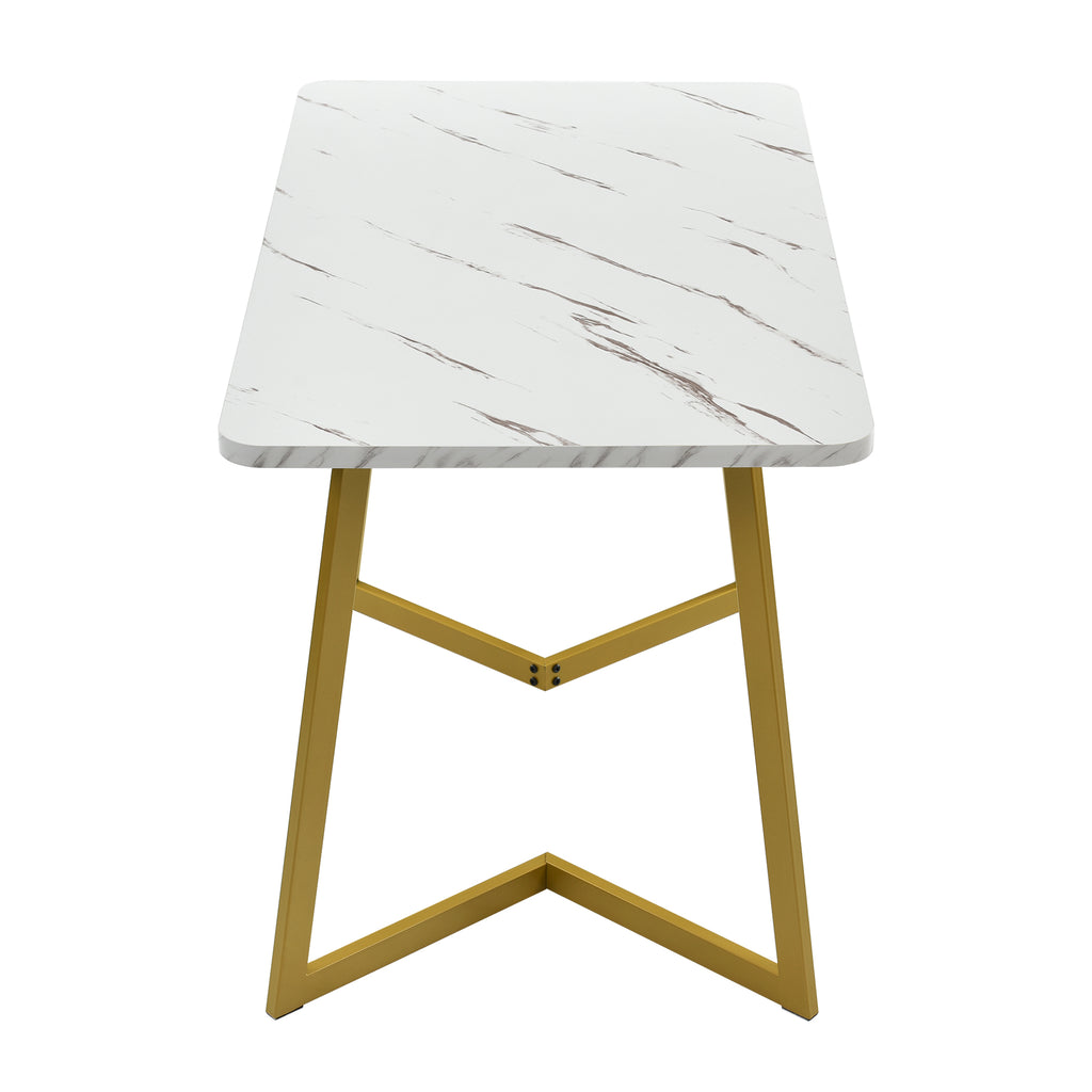 Modern Marble Rectangular Dining Table with Metal Legs