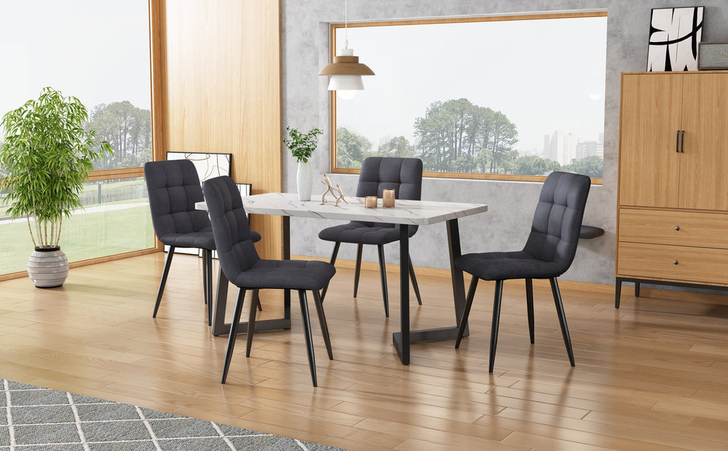 117×68cm Dining Table with 4 Chairs Set, Rectangular Dining Table Modern Kitchen Table Set,Dark Grey Linen Dining Chair,Black Table Legs