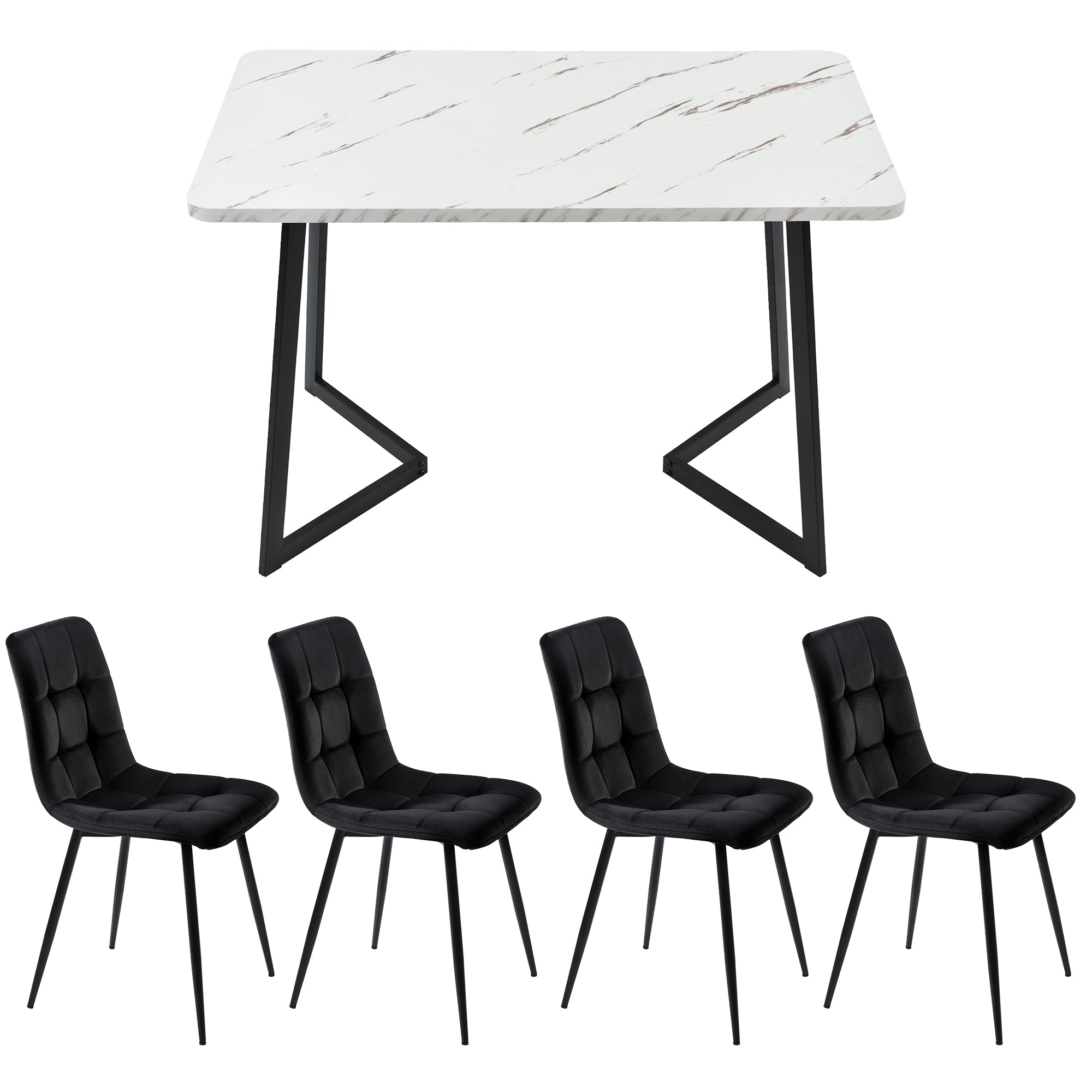 117×68cm Dining Table with 4 Chairs Set, Rectangular Dining Table Modern Kitchen Table Set,Dining Room Chair Black Velvet Kitchen Chair,Black Table Legs