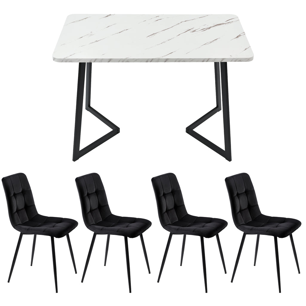117×68cm Dining Table with 4 Chairs Set, Rectangular Dining Table Modern Kitchen Table Set,Dining Room Chair Black Velvet Kitchen Chair,Black Table Legs