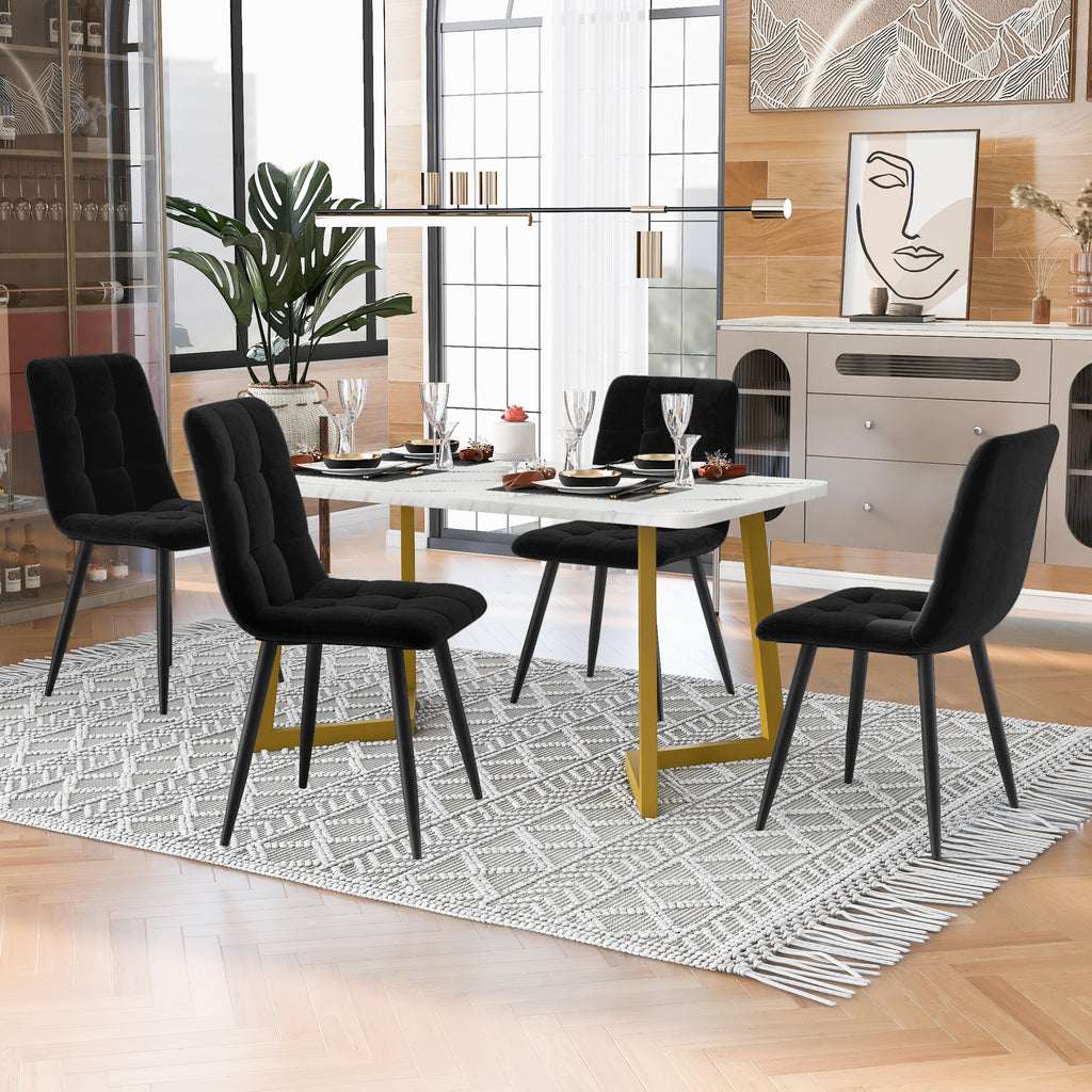 117×68cm Dining Table with 4 Chairs Set, Rectangular Dining Table Modern Kitchen Table Set,Dining Room Chair Black Velvet Kitchen Chair,Golden Table Legs
