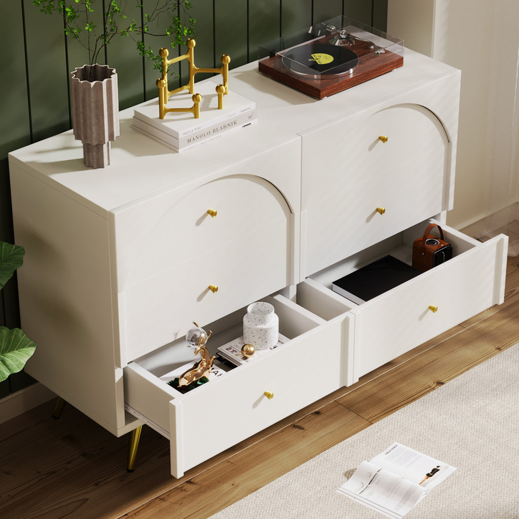 Sideboard Cabinet for Living Room, Chest of Drawers with 6 drawers, Cream White, 40D x 120W x 85H CM