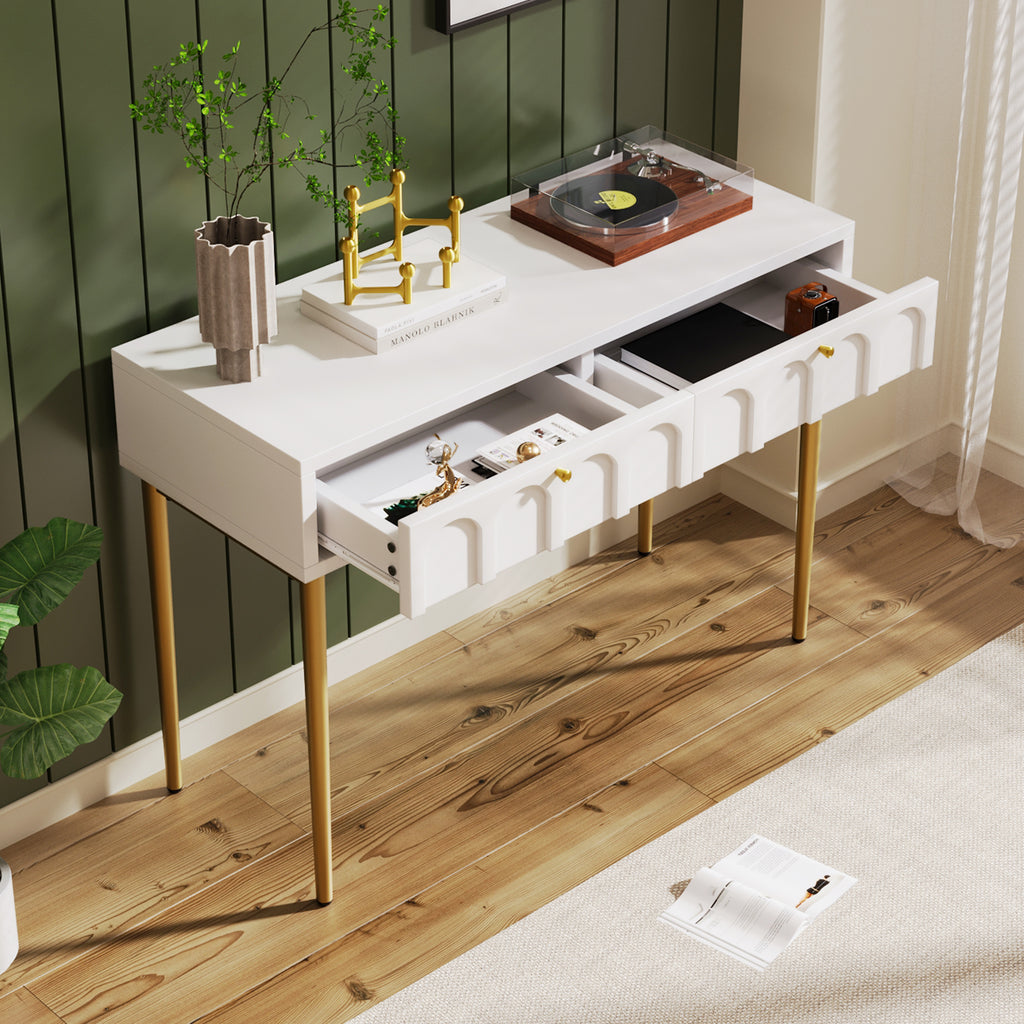 Dressing Table With 2 Drawers 76.5 Cm High ,Chest Of Drawers Bedroom Highboard White Sideboard Chest Of Drawers for Bedroom, Cream-White -H76.5/W100/D45 Cm