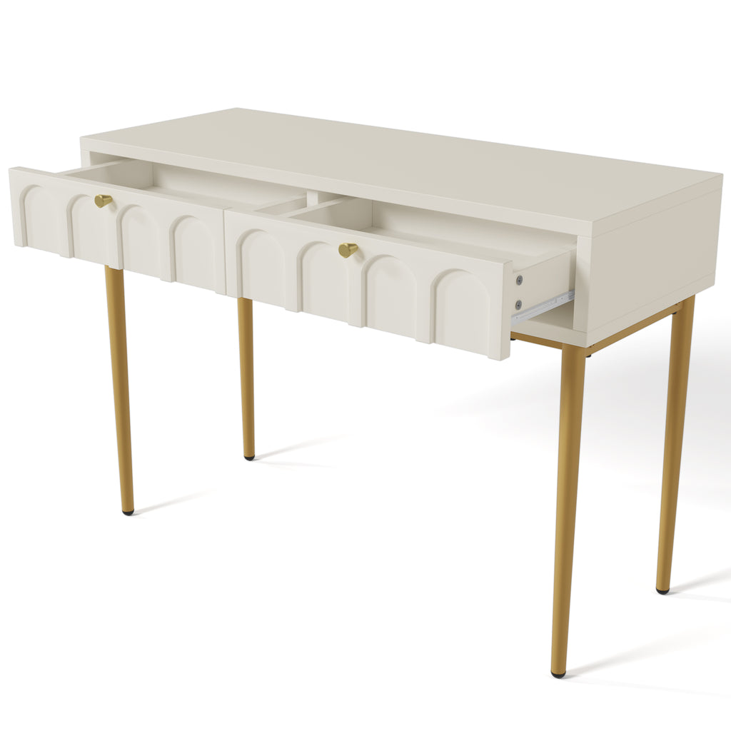 Dressing Table With 2 Drawers 76.5 Cm High ,Chest Of Drawers Bedroom Highboard White Sideboard Chest Of Drawers for Bedroom, Cream-White -H76.5/W100/D45 Cm