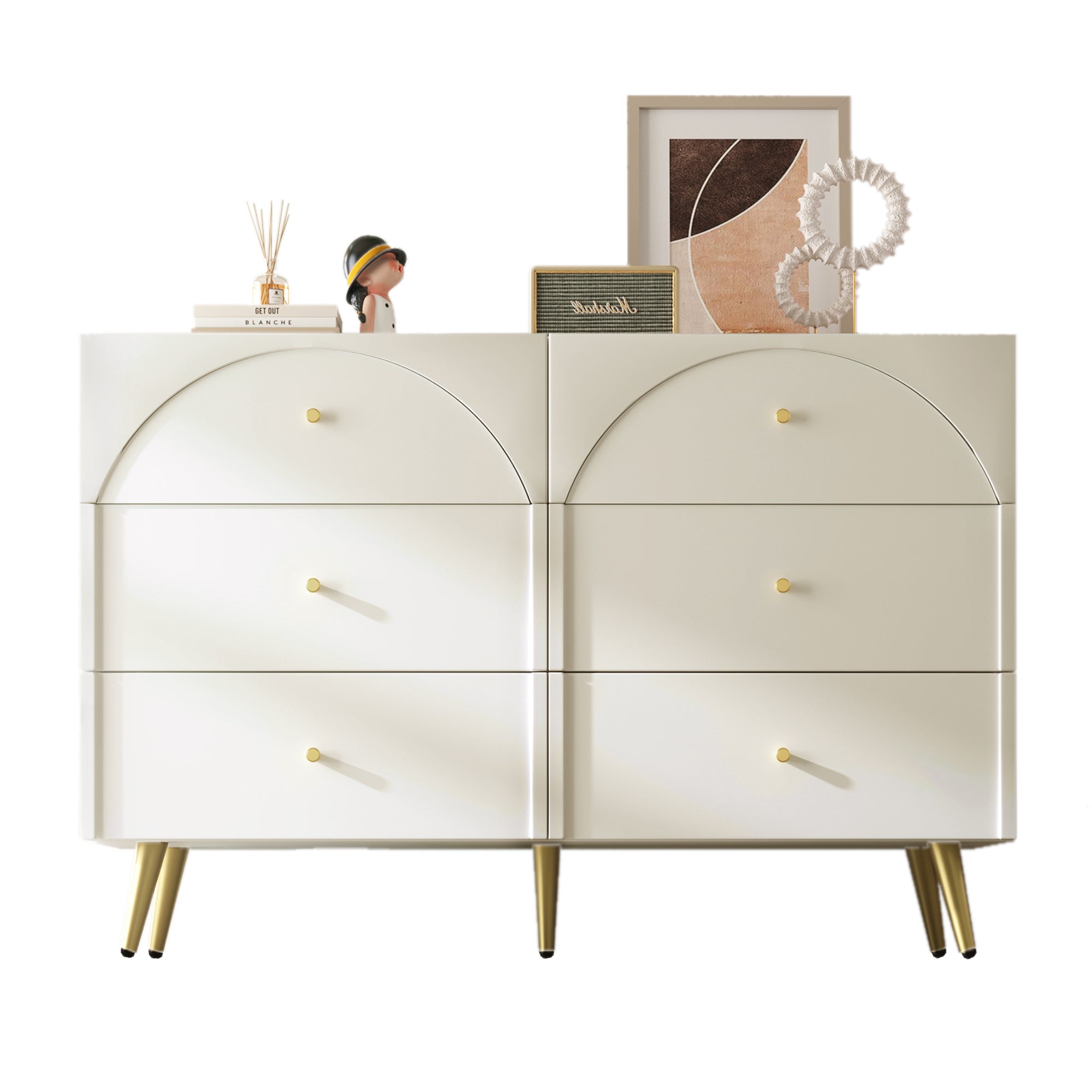 Sideboard Cabinet for Living Room, Chest of Drawers with 6 drawers, Cream White, 40D x 120W x 85H CM