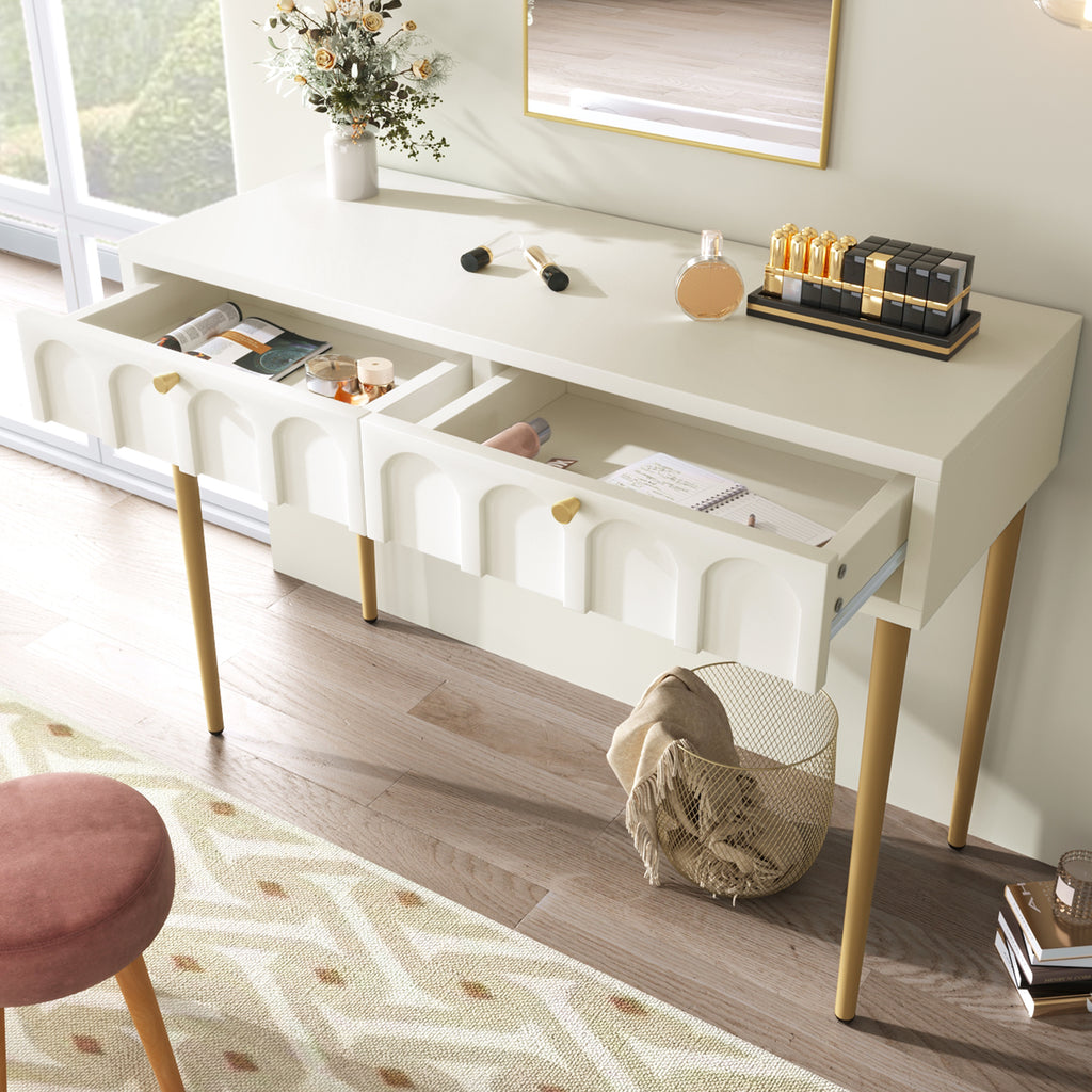 Dressing Table With 2 Drawers 76.5 Cm High ,Chest Of Drawers Bedroom Highboard White Sideboard Chest Of Drawers for Bedroom, Cream-White -H76.5/W100/D45 Cm