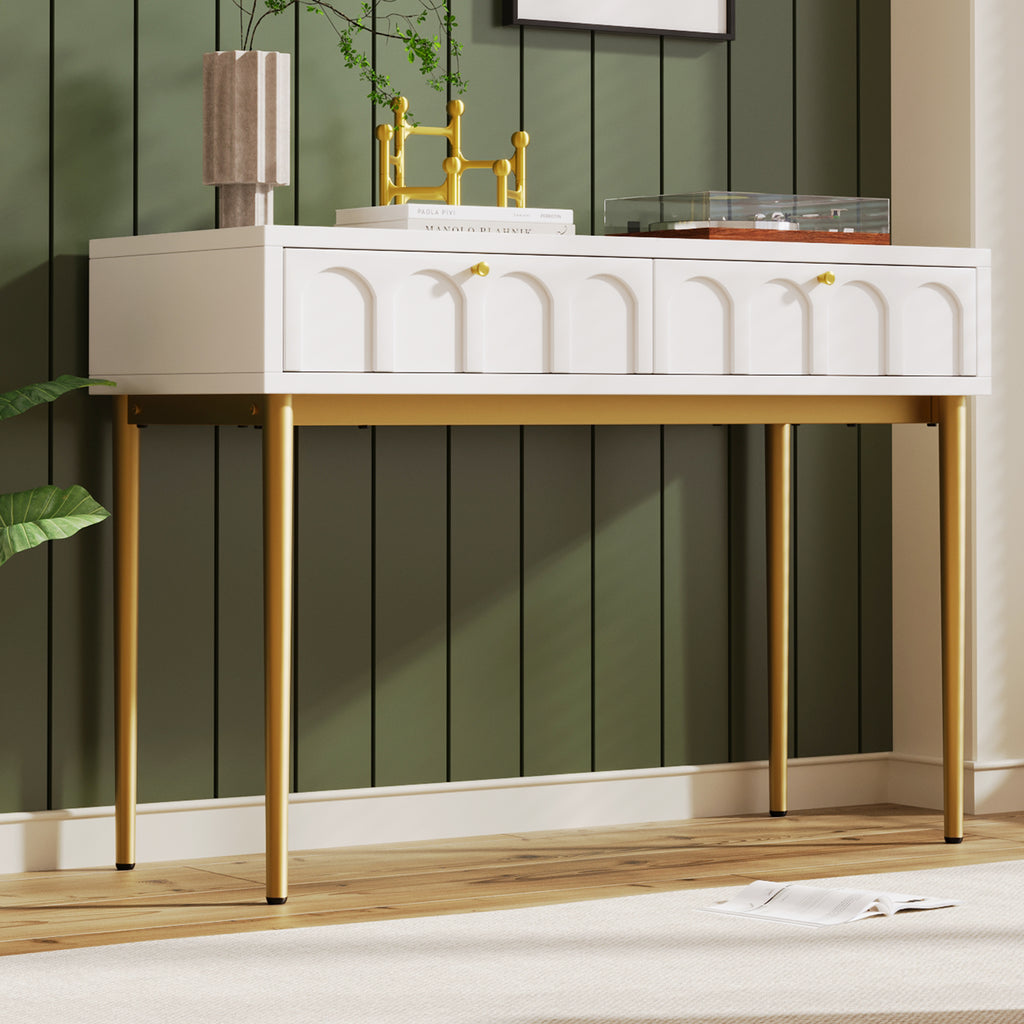Dressing Table With 2 Drawers 76.5 Cm High ,Chest Of Drawers Bedroom Highboard White Sideboard Chest Of Drawers for Bedroom, Cream-White -H76.5/W100/D45 Cm