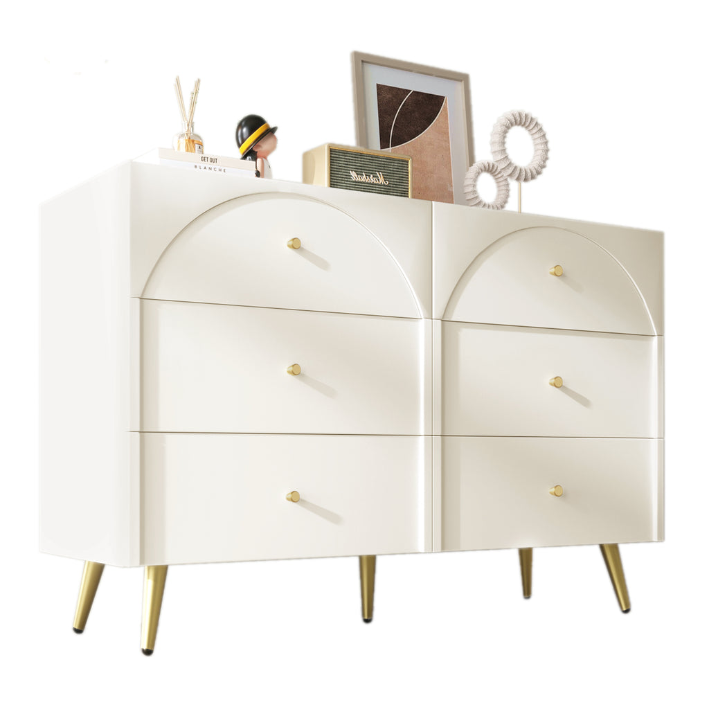Sideboard Cabinet for Living Room, Chest of Drawers with 6 drawers, Cream White, 40D x 120W x 85H CM