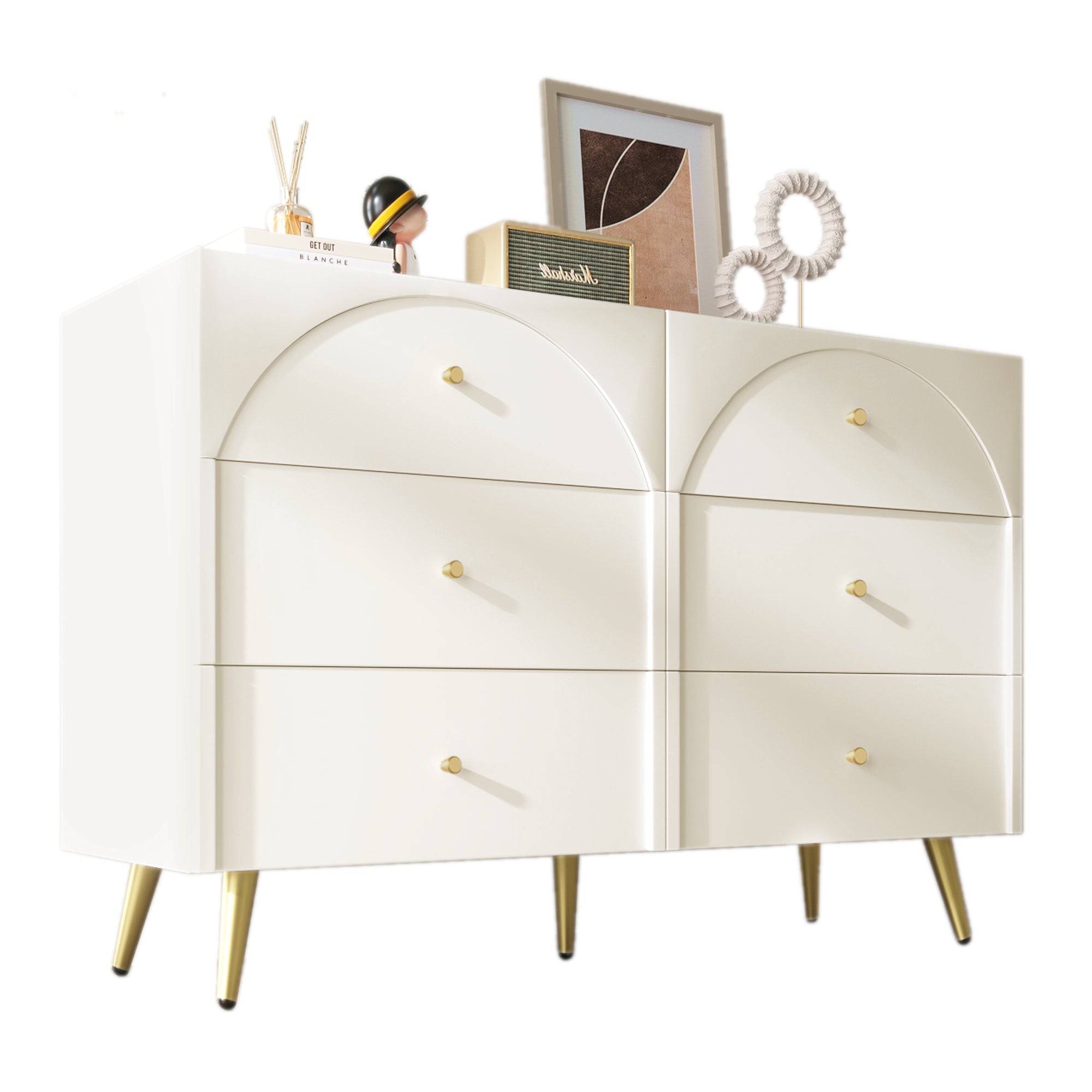 Sideboard Cabinet for Living Room, Chest of Drawers with 6 drawers, Cream White, 40D x 120W x 85H CM