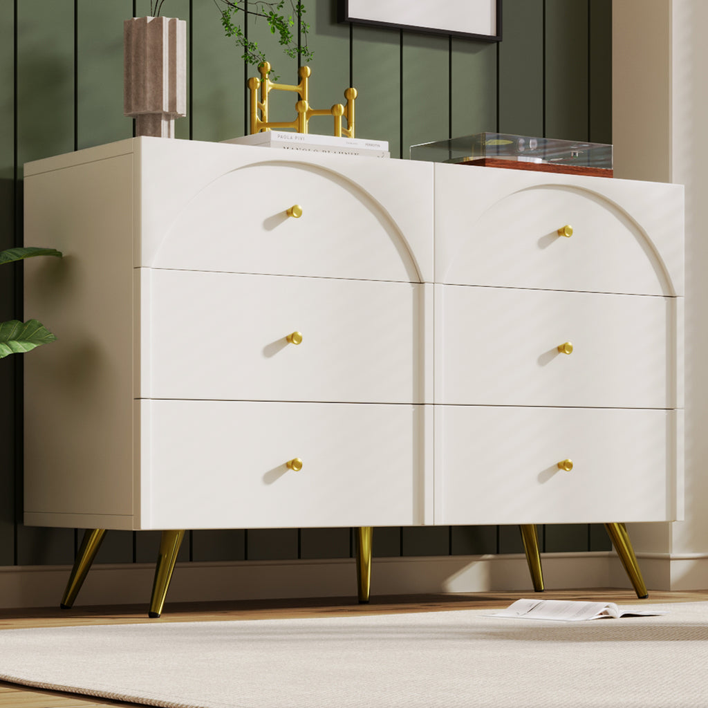 Sideboard Cabinet for Living Room, Chest of Drawers with 6 drawers, Cream White, 40D x 120W x 85H CM