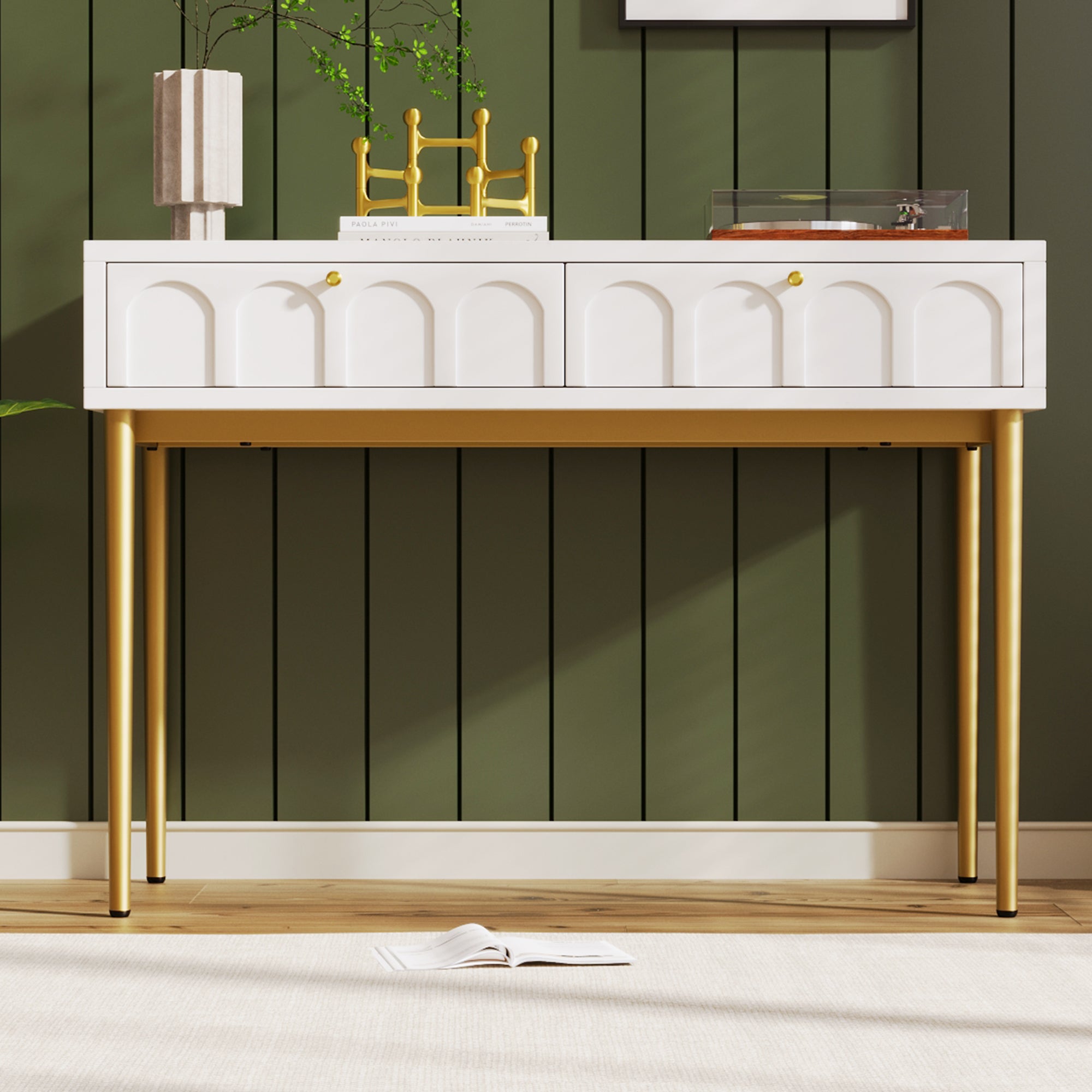 Dressing Table With 2 Drawers 76.5 Cm High ,Chest Of Drawers Bedroom Highboard White Sideboard Chest Of Drawers for Bedroom, Cream-White -H76.5/W100/D45 Cm