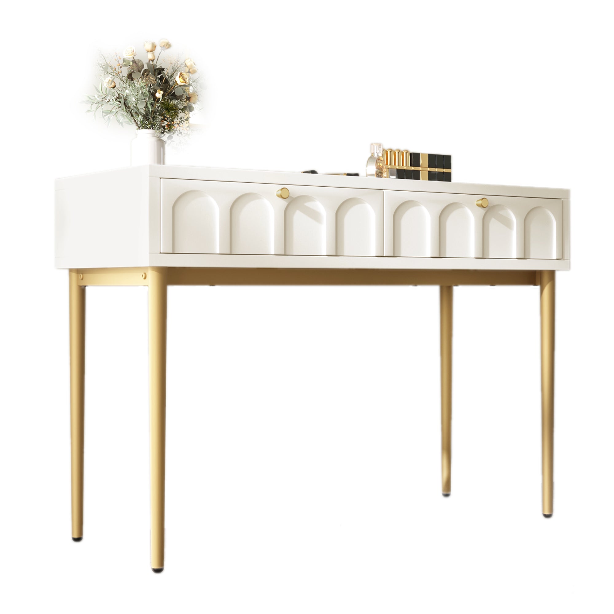 Dressing Table With 2 Drawers 76.5 Cm High ,Chest Of Drawers Bedroom Highboard White Sideboard Chest Of Drawers for Bedroom, Cream-White -H76.5/W100/D45 Cm