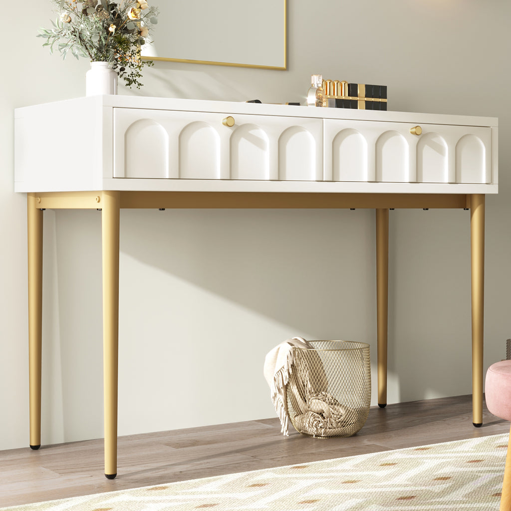 Dressing Table With 2 Drawers 76.5 Cm High ,Chest Of Drawers Bedroom Highboard White Sideboard Chest Of Drawers for Bedroom, Cream-White -H76.5/W100/D45 Cm