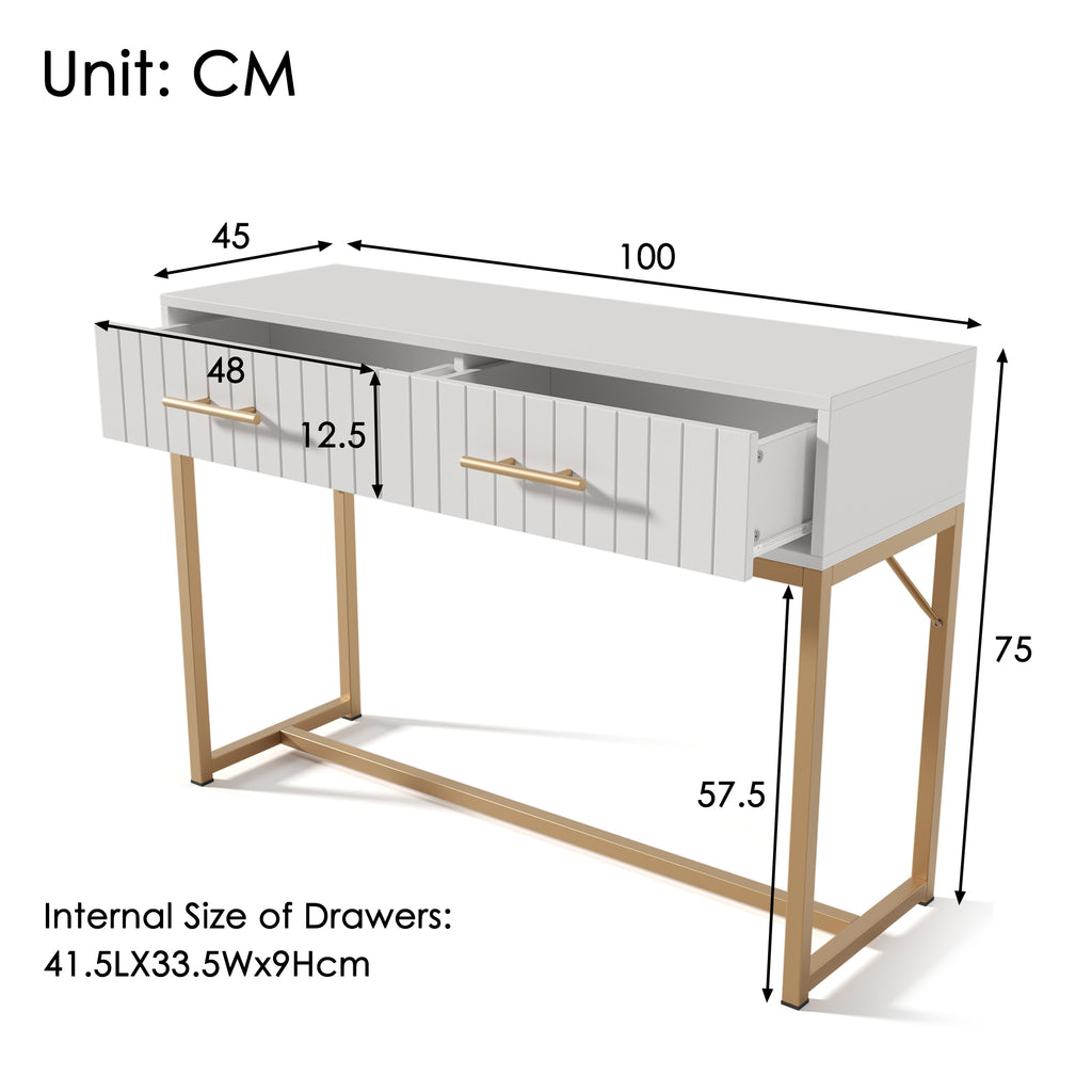Dressing Table With 2 Drawers 75 Cm High ,Chest Of Drawers Bedroom Highboard White Sideboard Chest Of Drawers for Bedroom, White -H76.5/W100/D45 cm