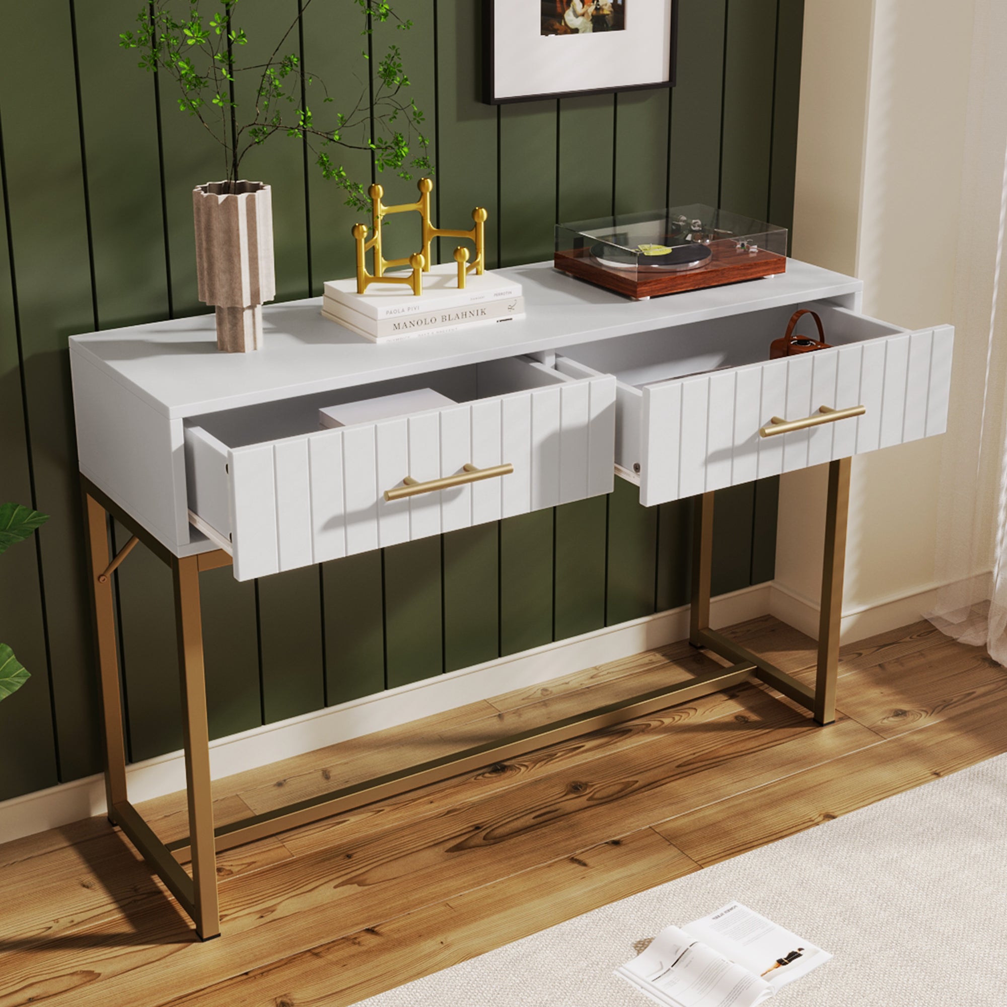 Dressing Table With 2 Drawers 75 Cm High ,Chest Of Drawers Bedroom Highboard White Sideboard Chest Of Drawers for Bedroom, White -H76.5/W100/D45 cm