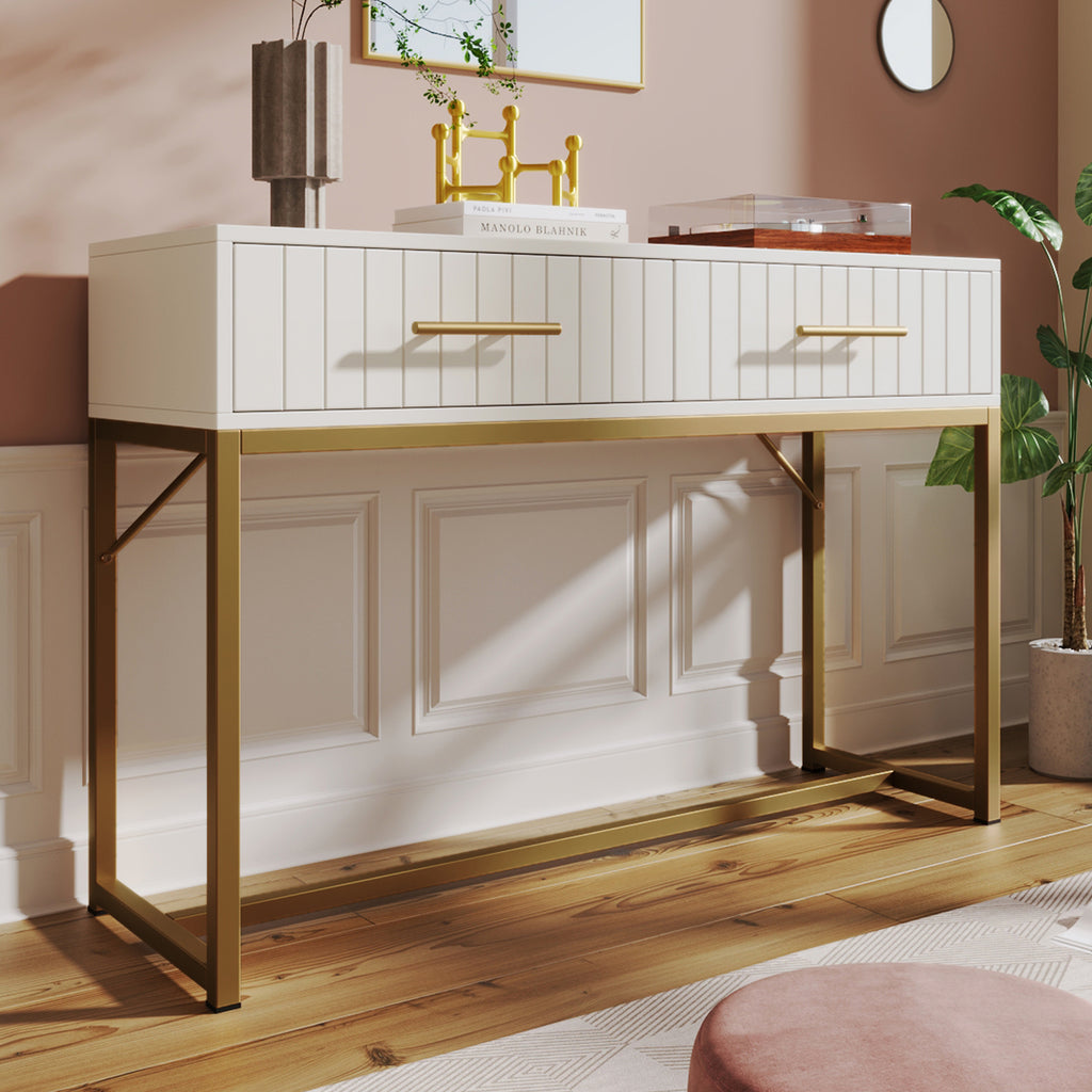 Dressing Table With 2 Drawers 75 Cm High ,Chest Of Drawers Bedroom Highboard White Sideboard Chest Of Drawers for Bedroom, White -H76.5/W100/D45 cm