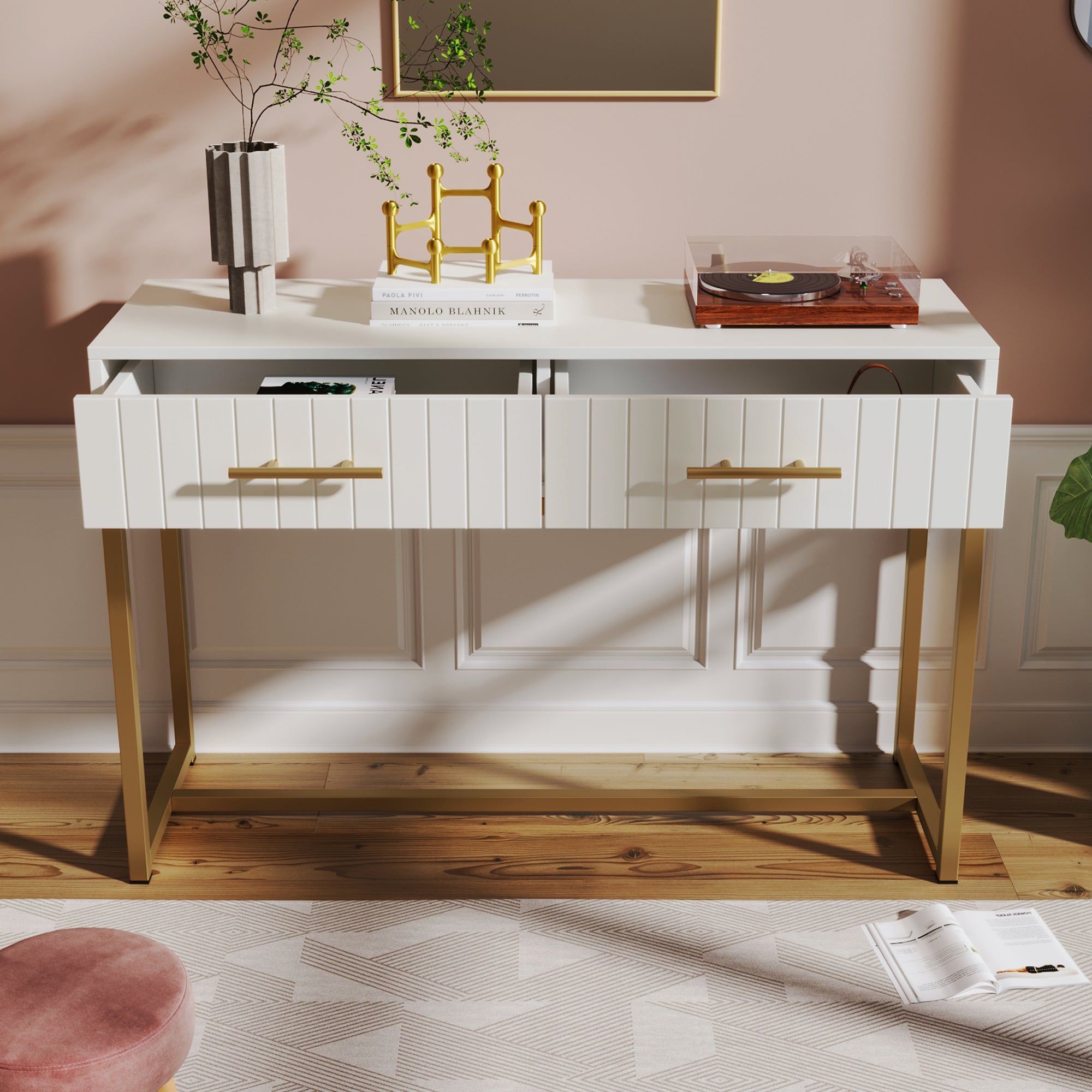 Dressing Table With 2 Drawers 75 Cm High ,Chest Of Drawers Bedroom Highboard White Sideboard Chest Of Drawers for Bedroom, White -H76.5/W100/D45 cm