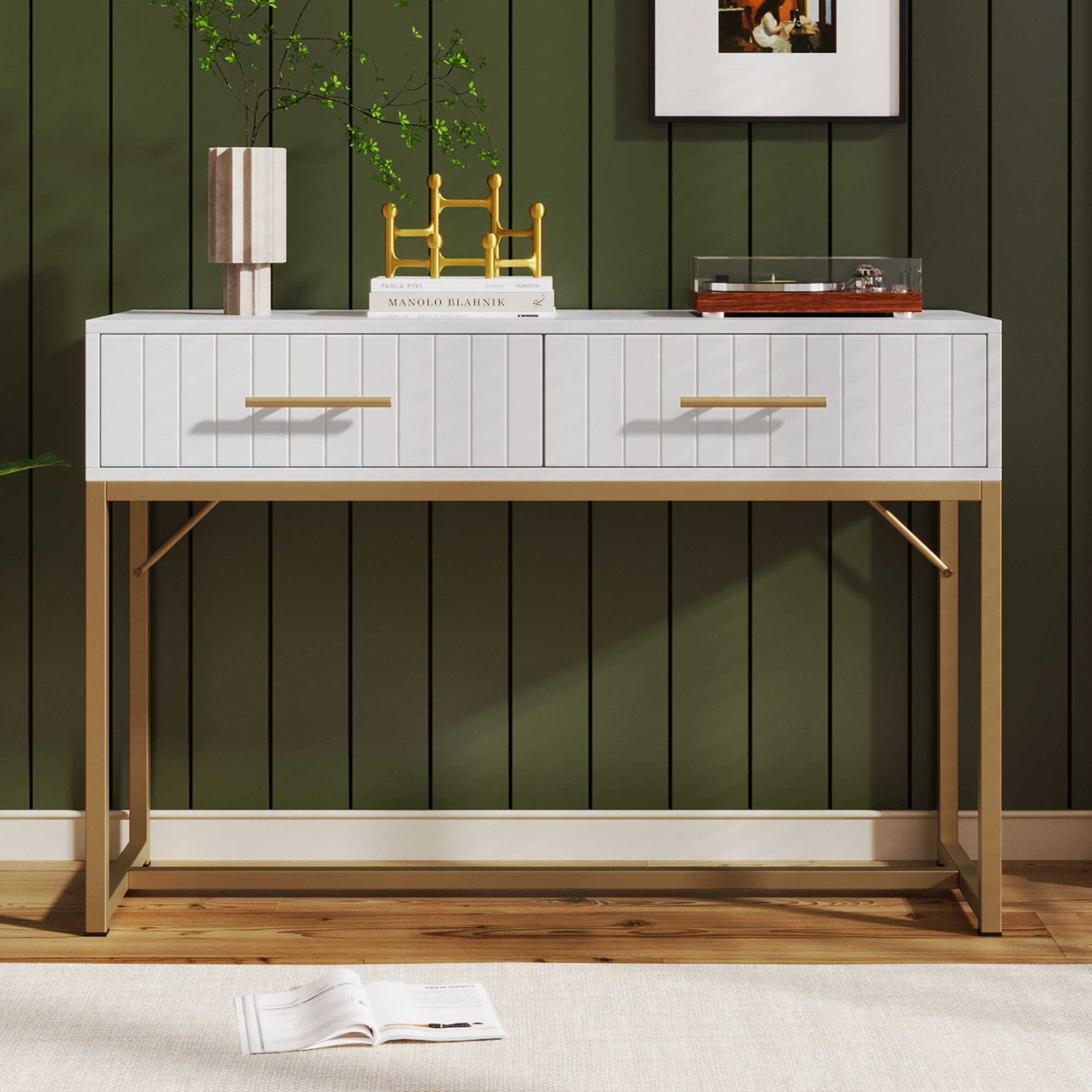 Dressing Table With 2 Drawers 75 Cm High ,Chest Of Drawers Bedroom Highboard White Sideboard Chest Of Drawers for Bedroom, White -H76.5/W100/D45 cm