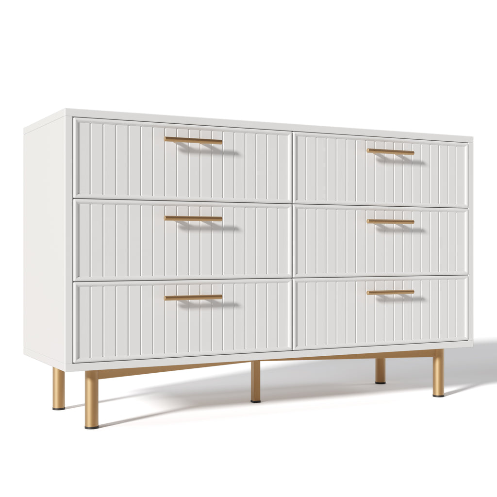 Sideboard Cabinet for Living Room, Chest of Drawers with 6 drawers, White, 40D x 120W x 75H CM