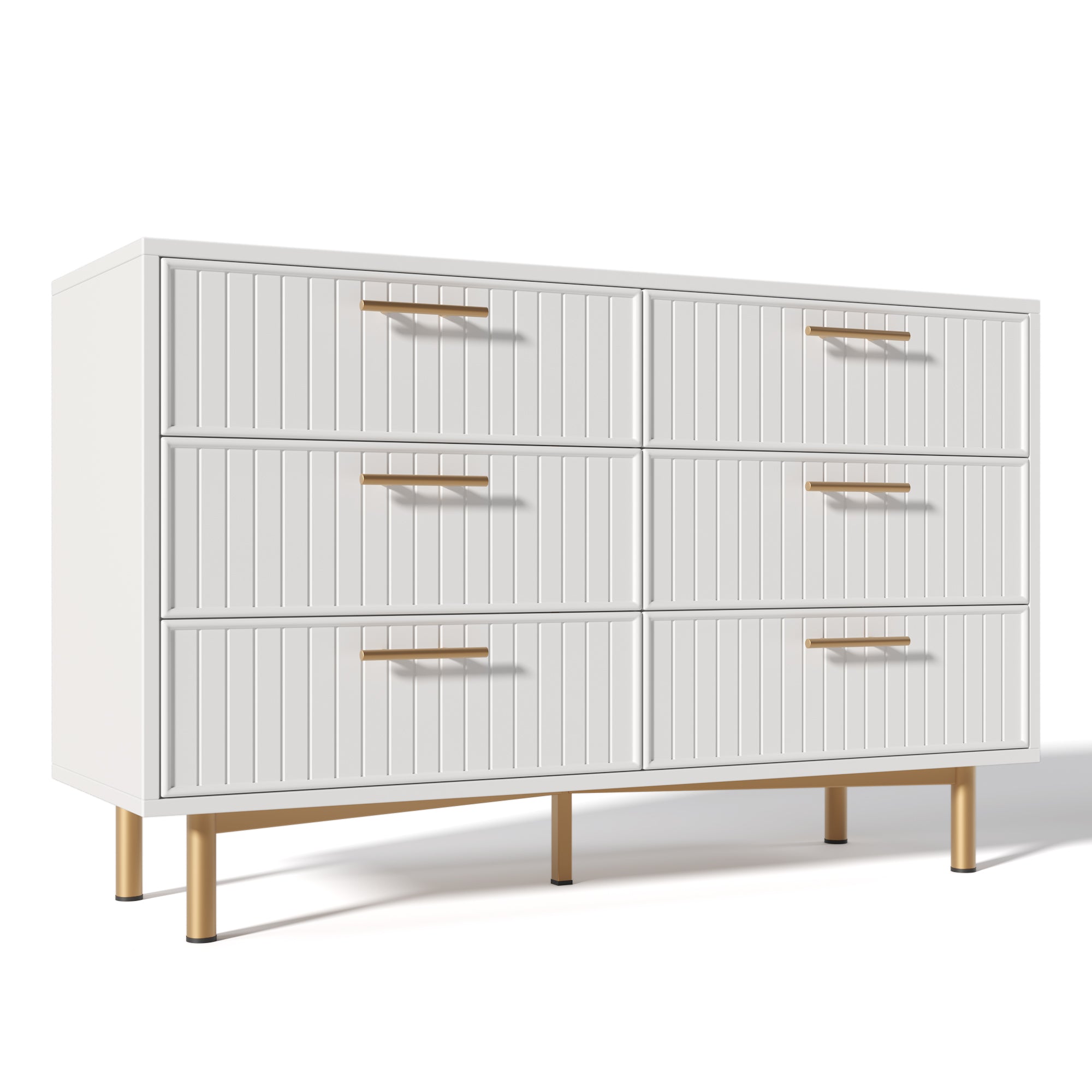 Sideboard Cabinet for Living Room, Chest of Drawers with 6 drawers, White, 40D x 120W x 75H CM