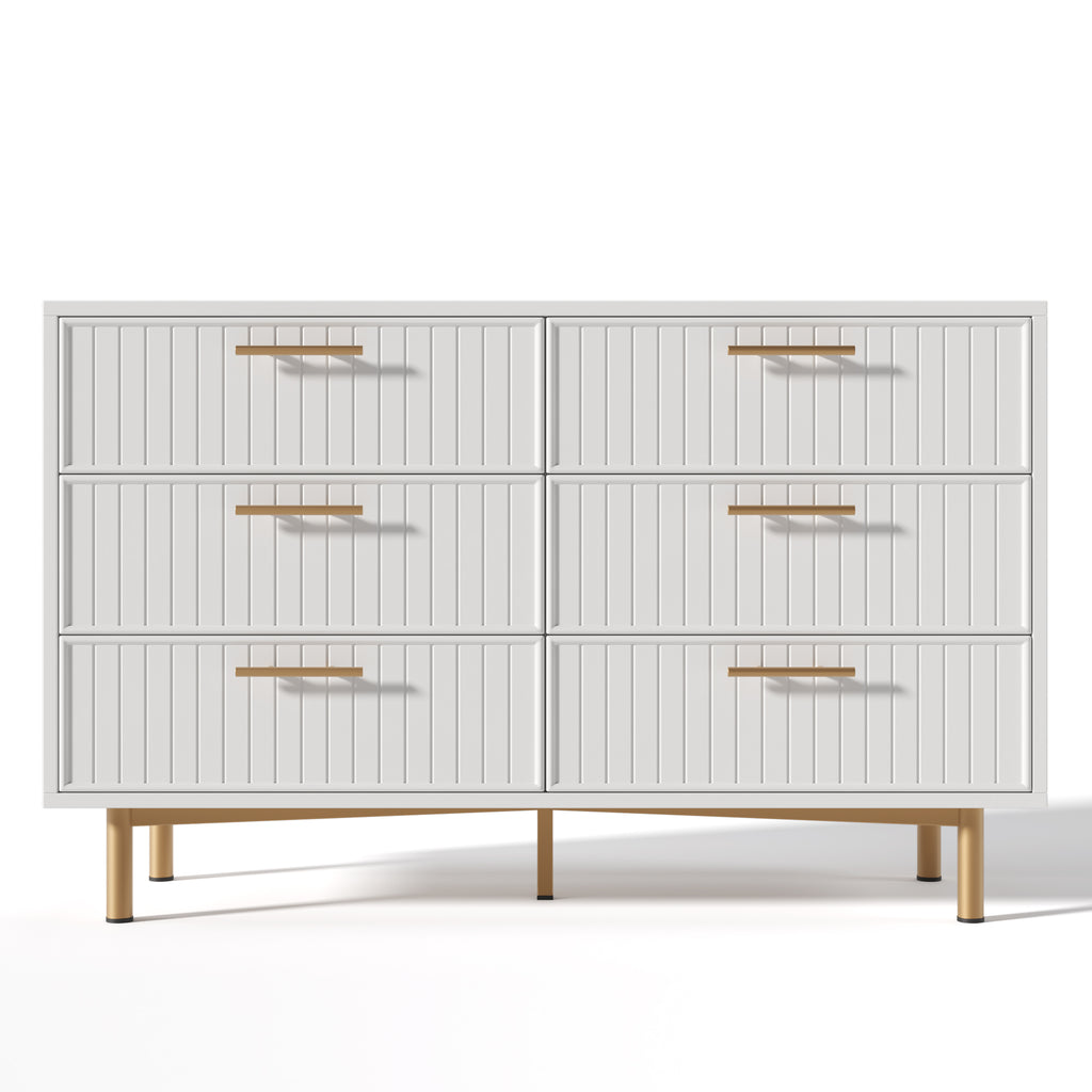 Sideboard Cabinet for Living Room, Chest of Drawers with 6 drawers, White, 40D x 120W x 75H CM