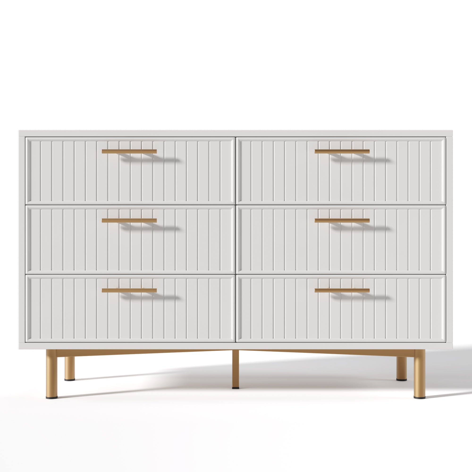 Sideboard Cabinet for Living Room, Chest of Drawers with 6 drawers, White, 40D x 120W x 75H CM