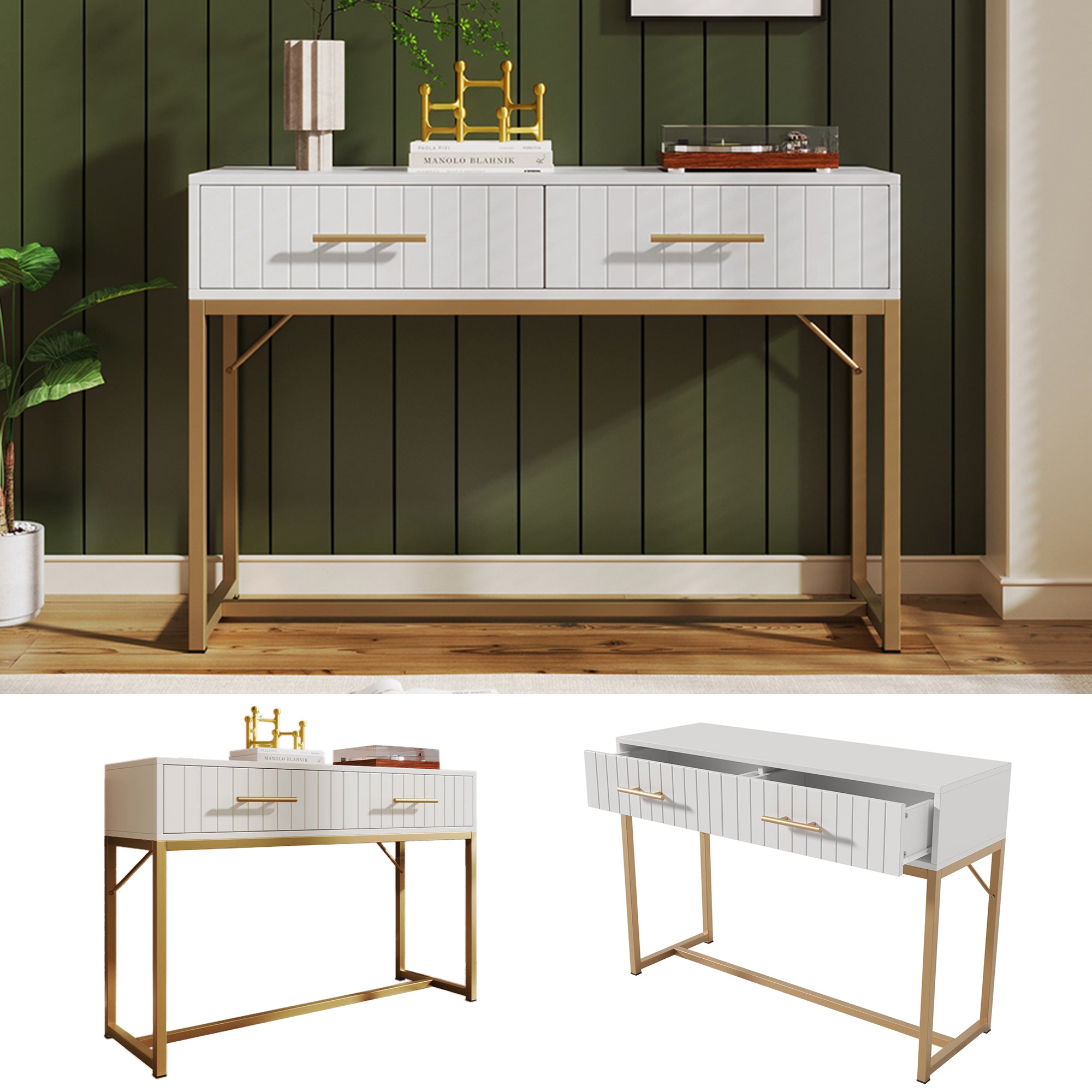 Dressing Table With 2 Drawers 75 Cm High ,Chest Of Drawers Bedroom Highboard White Sideboard Chest Of Drawers for Bedroom, White -H76.5/W100/D45 cm