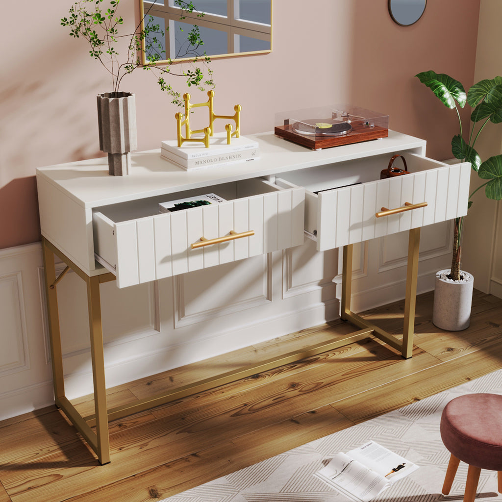 Dressing Table With 2 Drawers 75 Cm High ,Chest Of Drawers Bedroom Highboard White Sideboard Chest Of Drawers for Bedroom, White -H76.5/W100/D45 cm