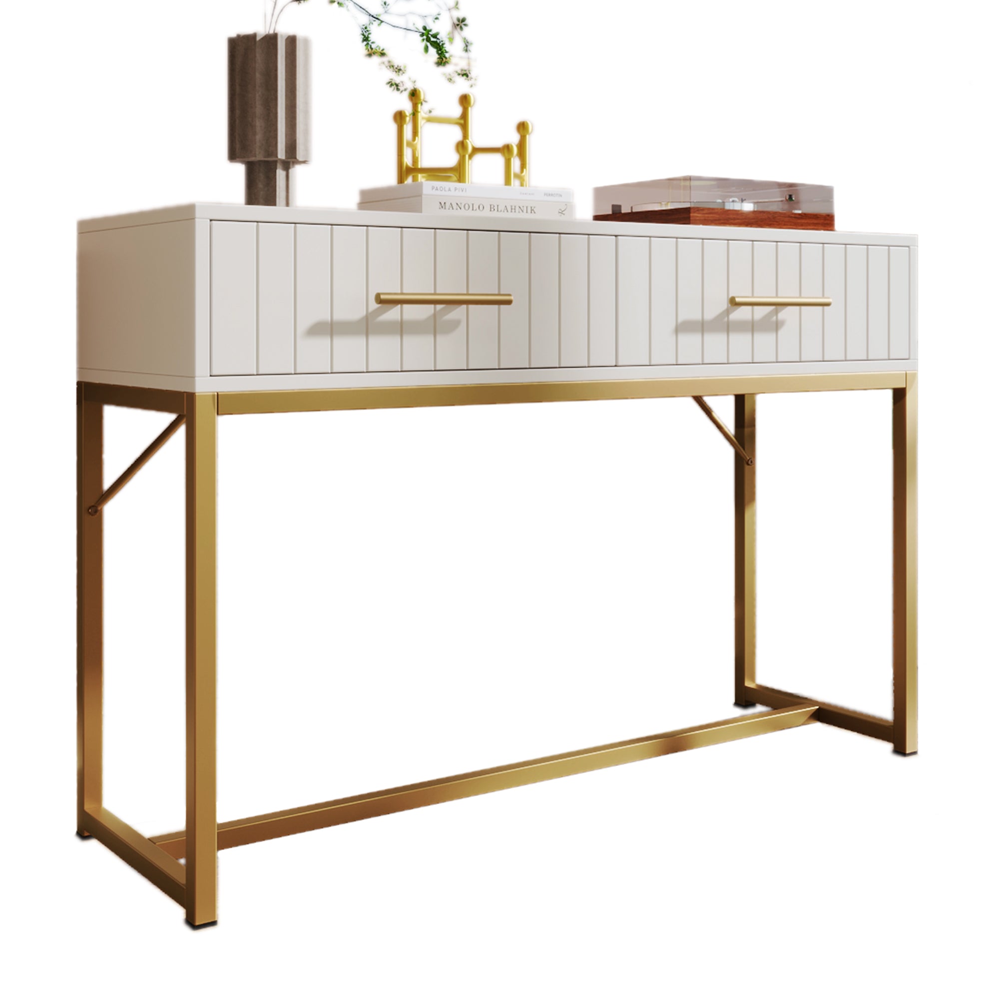 Dressing Table With 2 Drawers 75 Cm High ,Chest Of Drawers Bedroom Highboard White Sideboard Chest Of Drawers for Bedroom, White -H76.5/W100/D45 cm