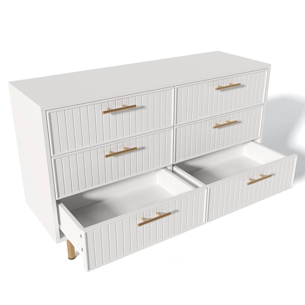 Sideboard Cabinet for Living Room, Chest of Drawers with 6 drawers, White, 40D x 120W x 75H CM