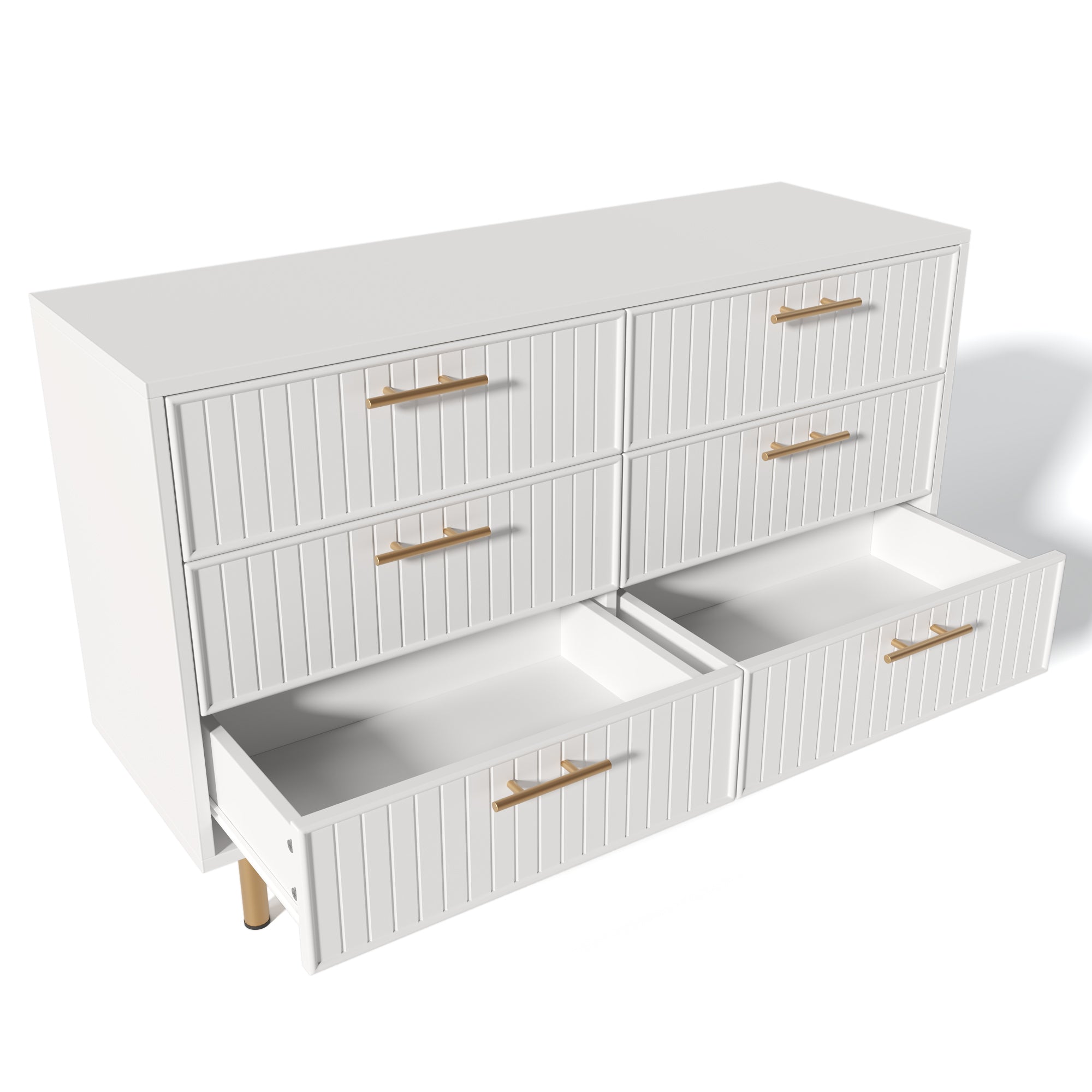 Sideboard Cabinet for Living Room, Chest of Drawers with 6 drawers, White, 40D x 120W x 75H CM