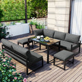 Garden Furniture Set, Aluminium seating group for garden balcony , with reclining function, 4th gear adjustable backrest, table with safety glass top, incl. soft seat and back cushions, Grey
