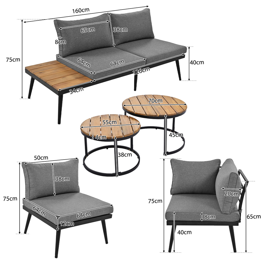 Garden lounge for 5-6 persons, garden furniture, terrace, balcony, garden, indoor and outdoor dining set, galvanized iron frame, 6 piece dining table set (2x2 seater sofa, 2x single chair, 2x table)