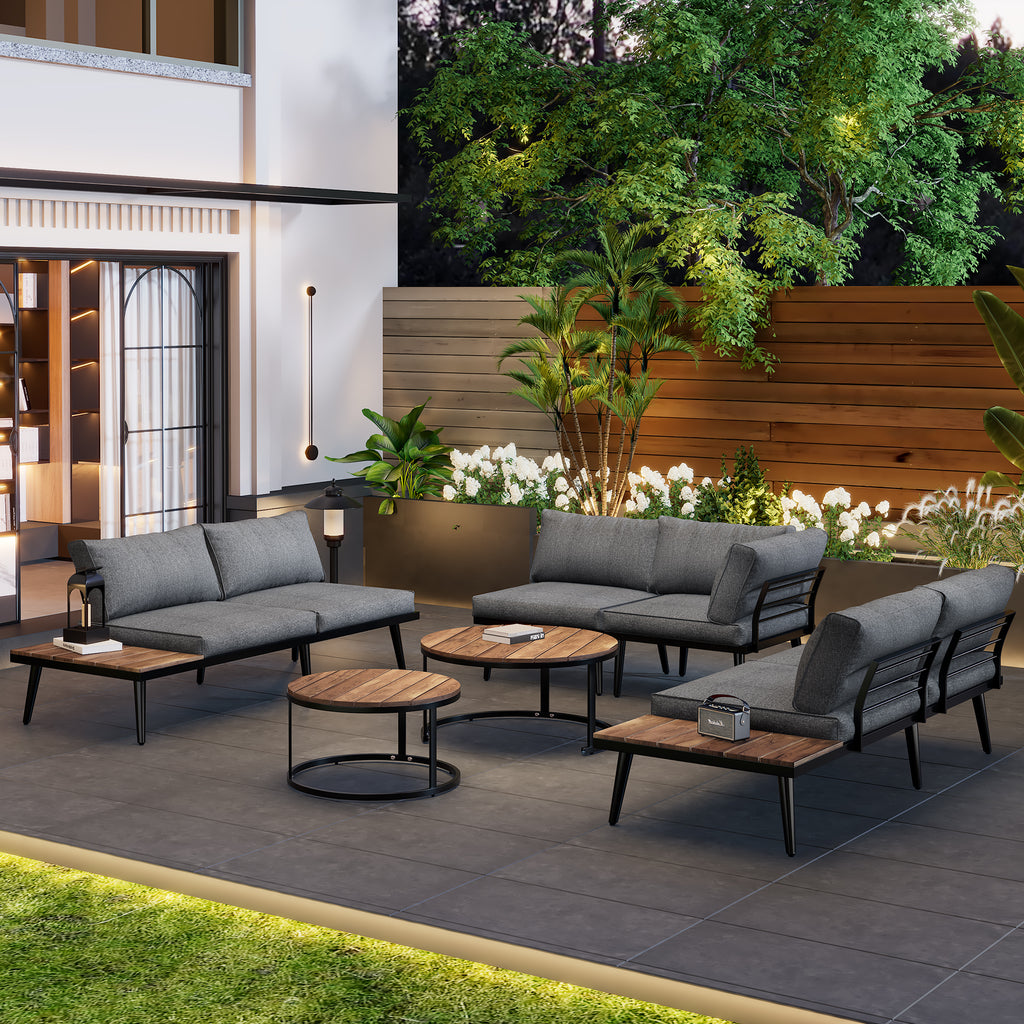 Garden lounge for 5-6 persons, garden furniture, terrace, balcony, garden, indoor and outdoor dining set, galvanized iron frame, 6 piece dining table set (2x2 seater sofa, 2x single chair, 2x table)