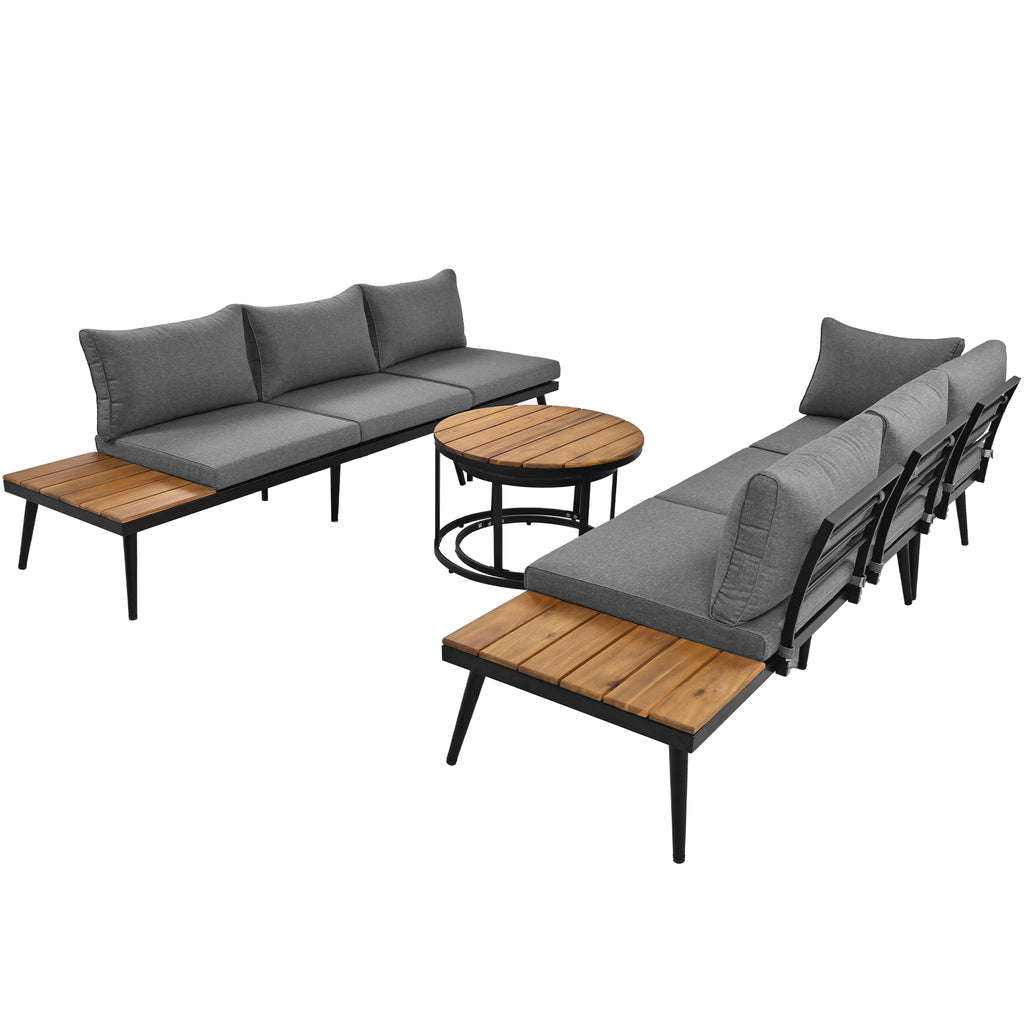 Garden lounge for 5-6 persons, garden furniture, terrace, balcony, garden, indoor and outdoor dining set, galvanized iron frame, 6 piece dining table set (2x2 seater sofa, 2x single chair, 2x table)