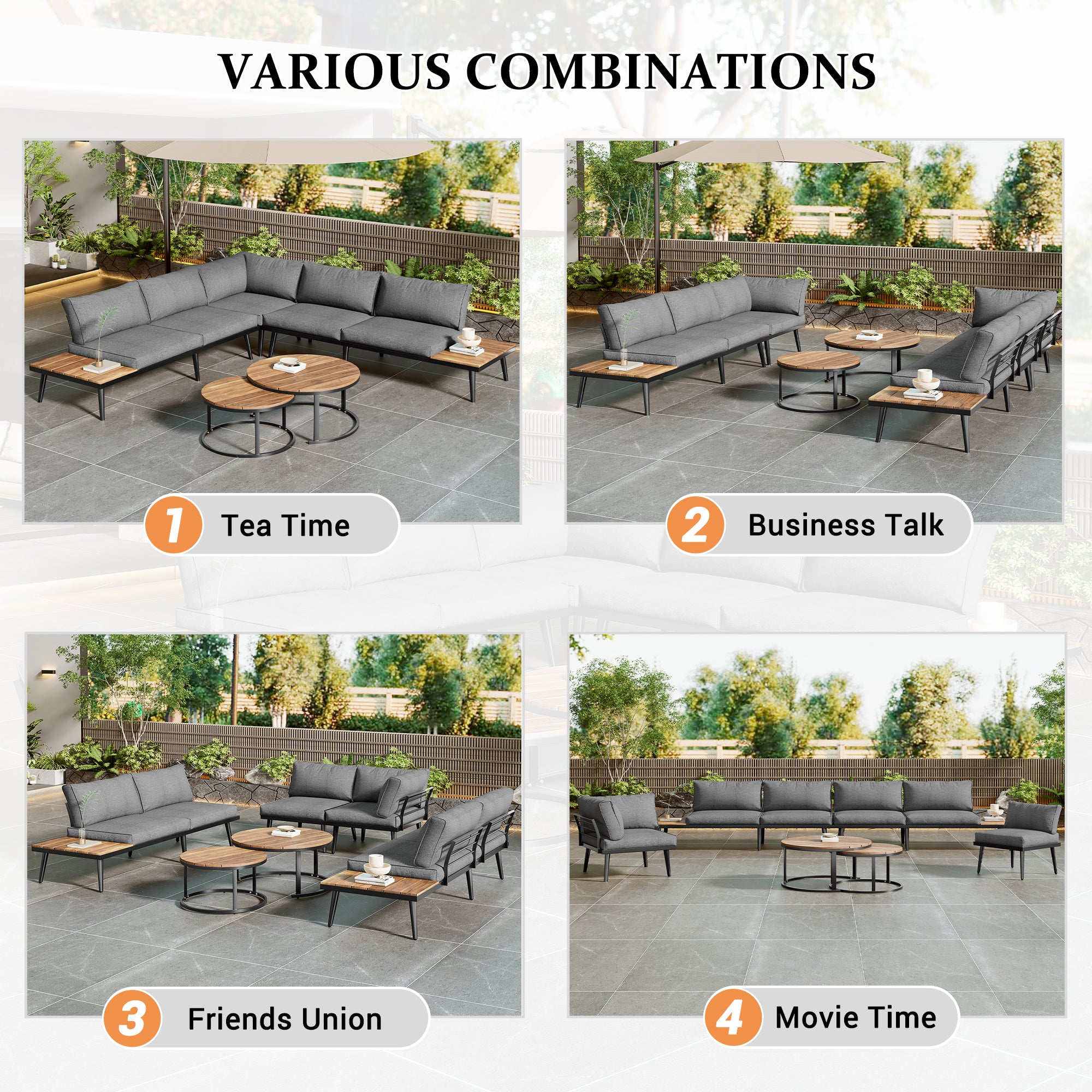 Garden lounge for 5-6 persons, garden furniture, terrace, balcony, garden, indoor and outdoor dining set, galvanized iron frame, 6 piece dining table set (2x2 seater sofa, 2x single chair, 2x table)