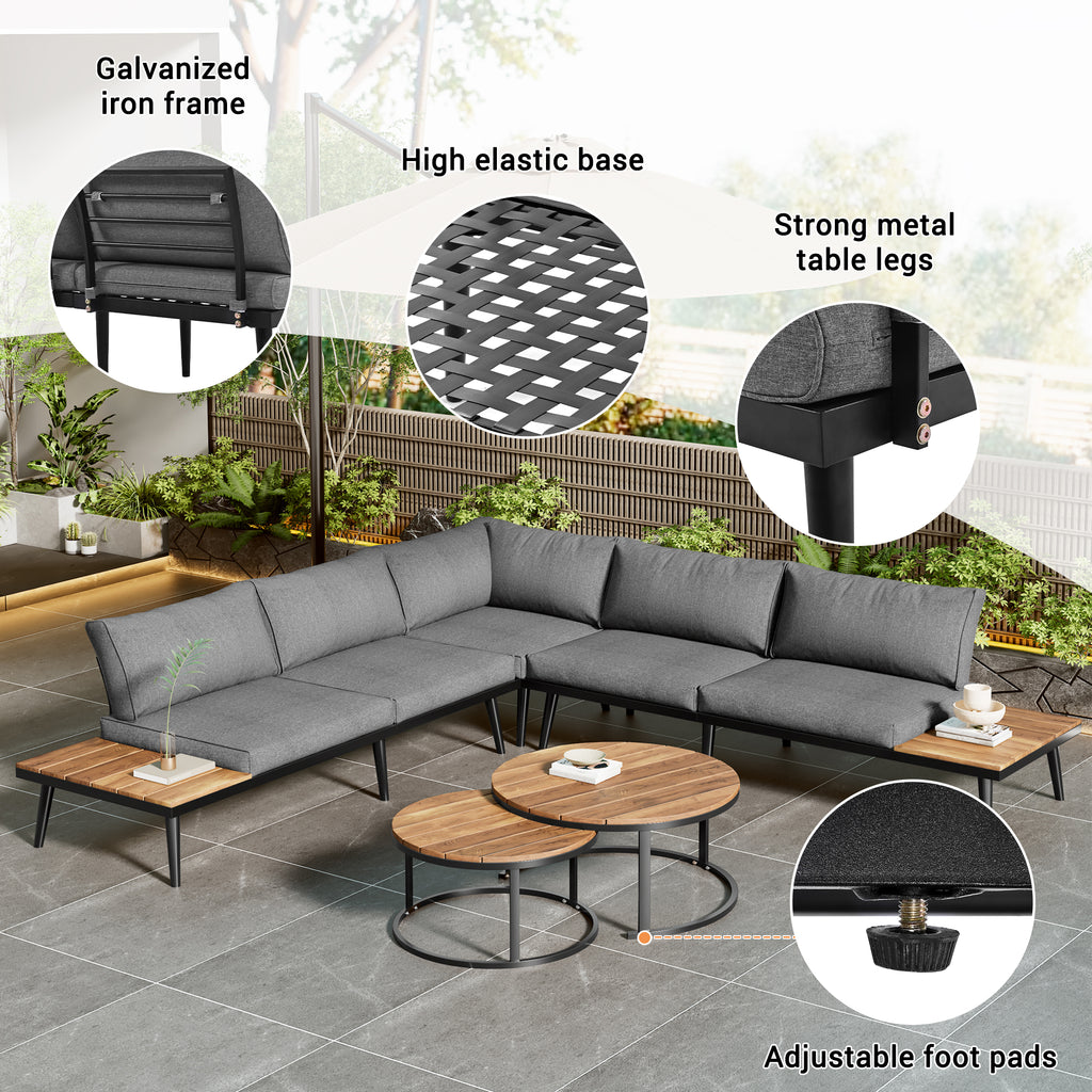 Garden lounge for 5-6 persons, garden furniture, terrace, balcony, garden, indoor and outdoor dining set, galvanized iron frame, 6 piece dining table set (2x2 seater sofa, 2x single chair, 2x table)