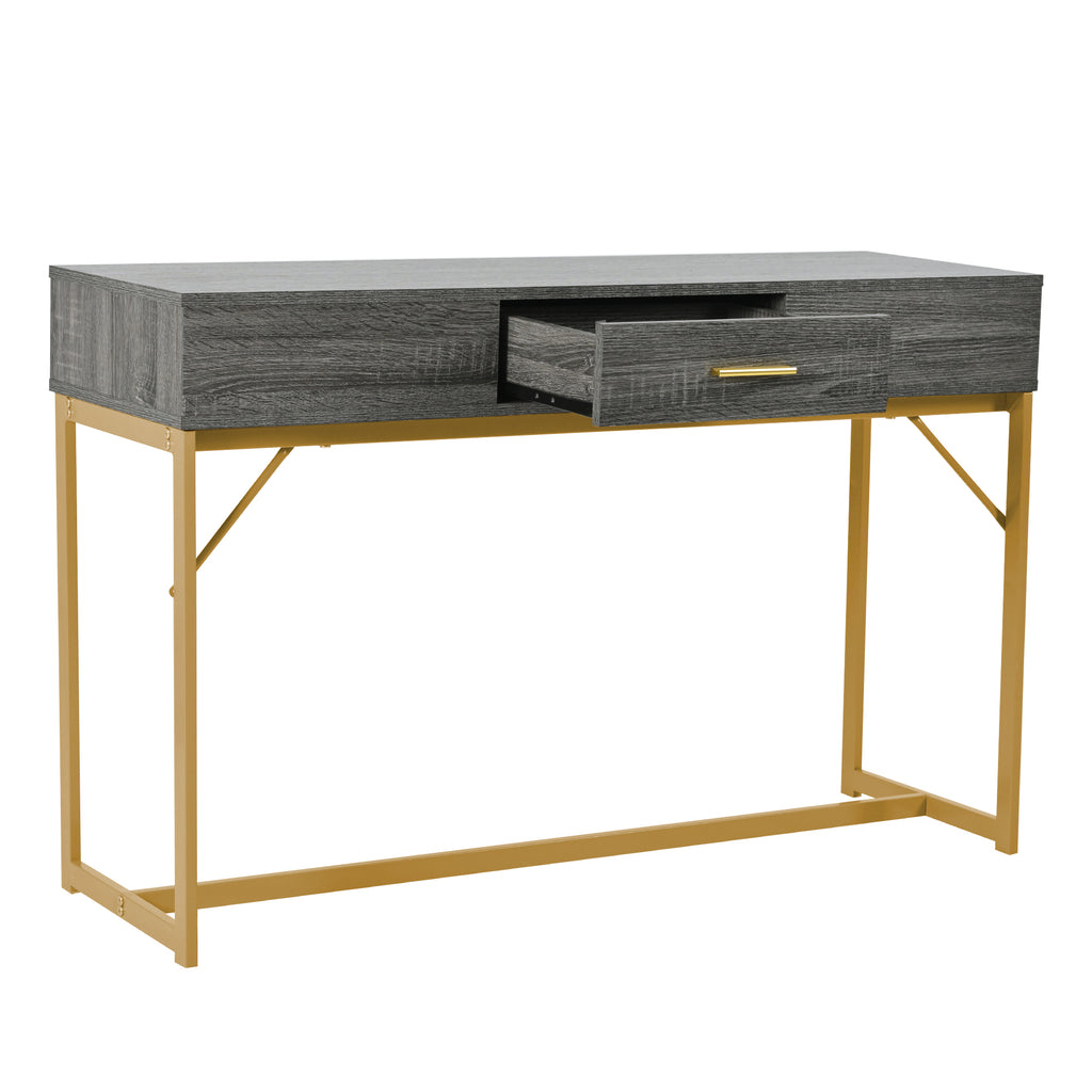 Console table, hallway table with 1 drawer, light luxury style side table, sofa table, 120x38x76 cm, gray/gold
