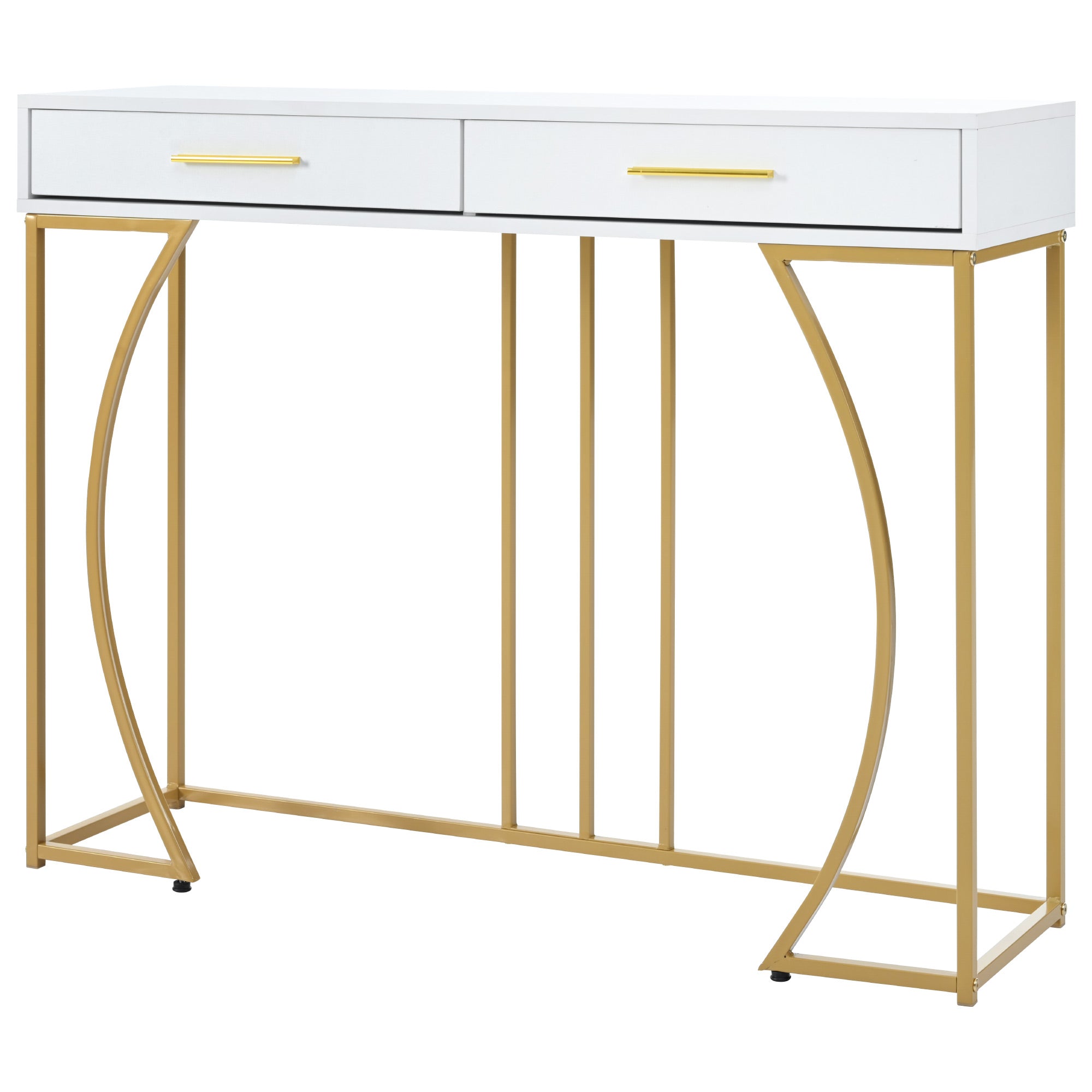 Console table, hallway table with 2 drawers, light luxury style side table, sofa table, 110x32x85 cm, white/gold