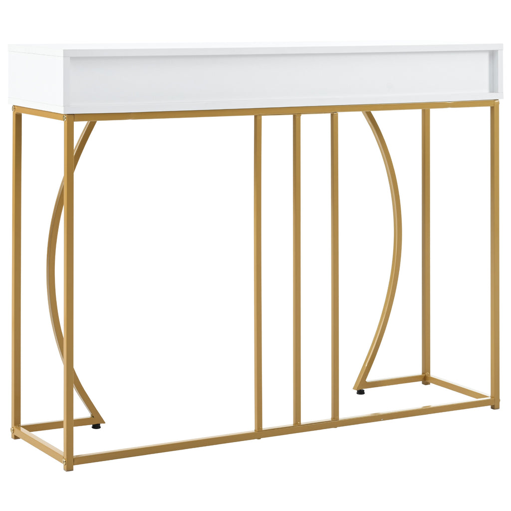 Console table, hallway table with 2 drawers, light luxury style side table, sofa table, 110x32x85 cm, white/gold