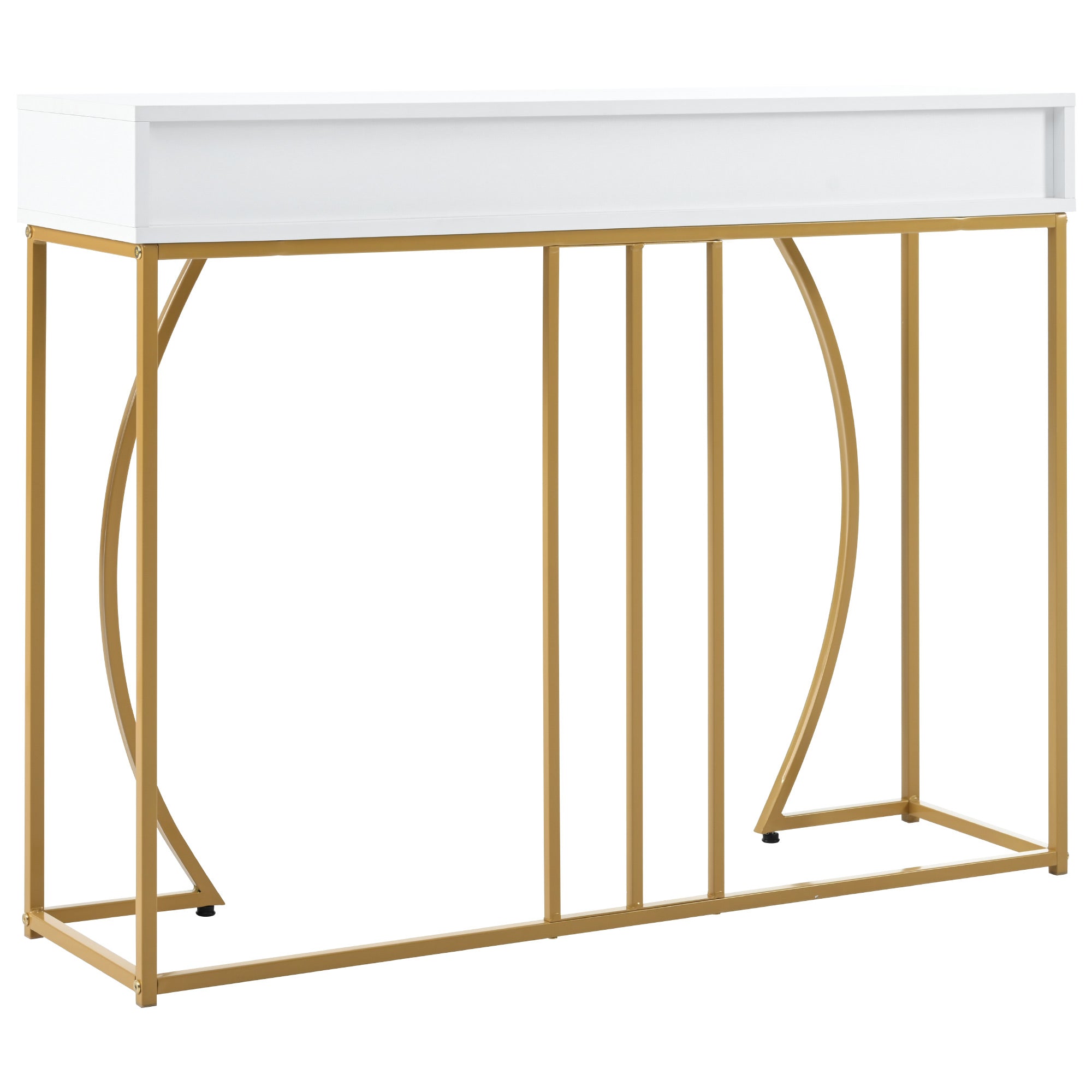 Console table, hallway table with 2 drawers, light luxury style side table, sofa table, 110x32x85 cm, white/gold