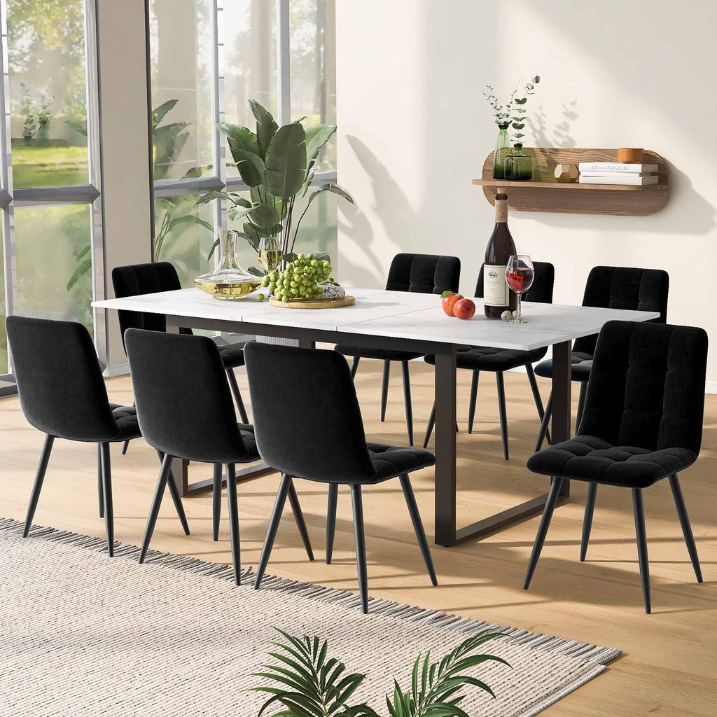 Dining table telescopic table, 140/180x80x75cm, iron metal legs & square tube legs (modern white MDF table top with marble patterns), dual use for home & office