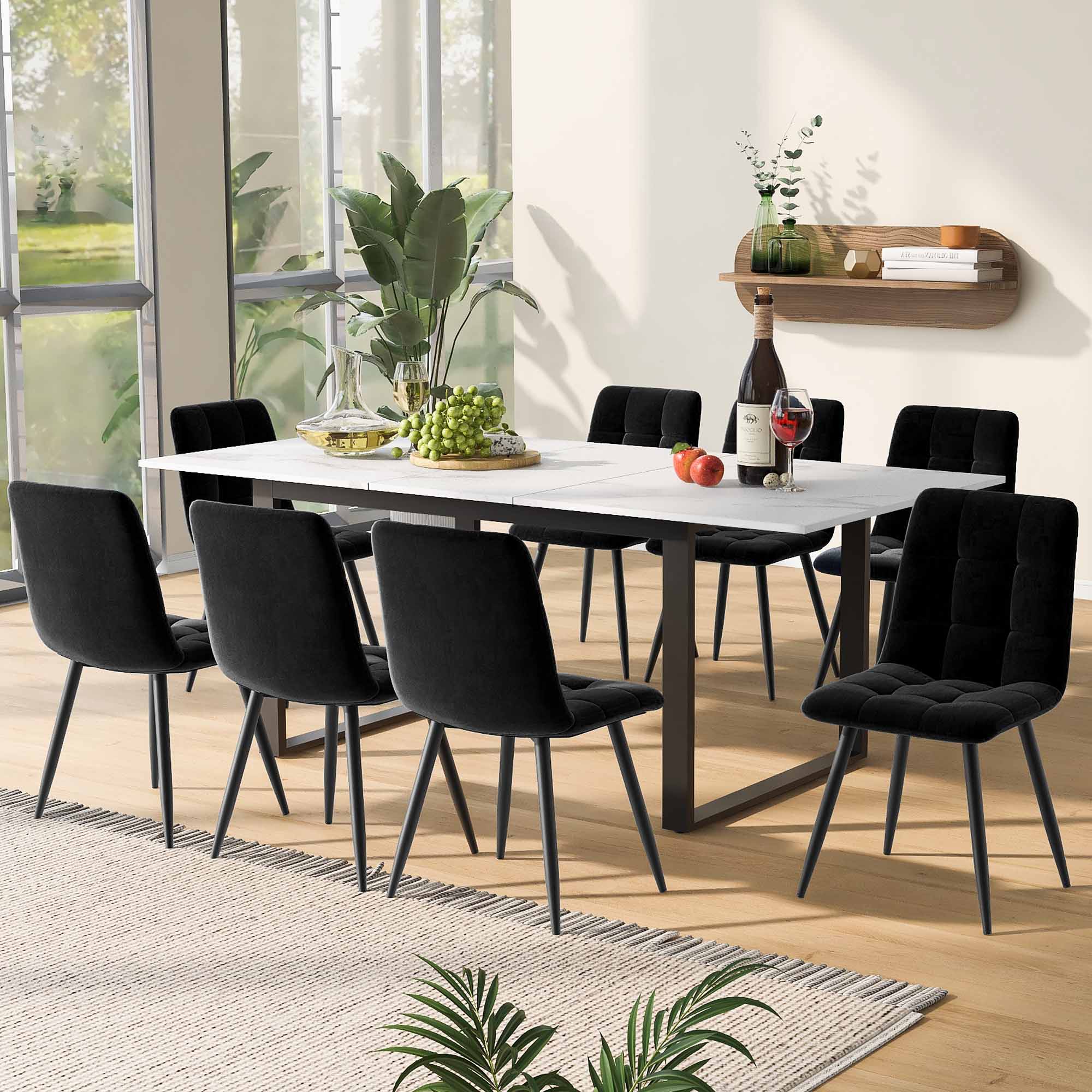 Dining table telescopic table, 140/180x80x75cm, iron metal legs & square tube legs (modern white MDF table top with marble patterns), dual use for home & office
