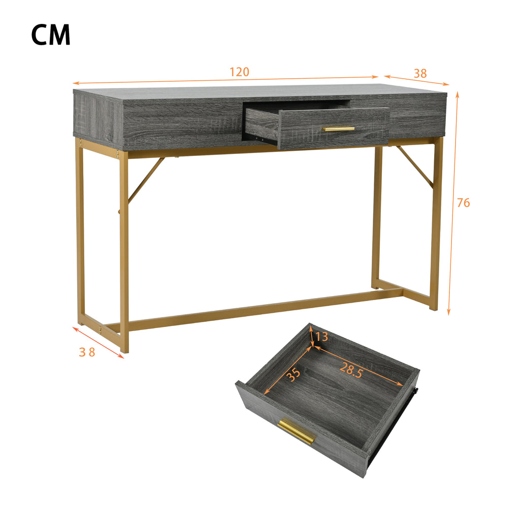 Console table, hallway table with 1 drawer, light luxury style side table, sofa table, 120x38x76 cm, gray/gold