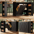 360° Rotating Kitchen Island, Modern Minimalist, Multifunctional Storage Cabinet, Ideal for Bedroom Living Room Dining Room, Swivel Sideboard with Side Shelves, Black Finish, Folding Door Design