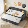 Upholstered Bed 90x190cm, Daybed, Sofa Bed with Charging Station, 3ft Single Linen Daybed with Armrest Storage. Pull out Trundle Bed for Living Room/ Bedroom/ Study Room, Grey (No Mattress)