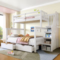 Bunk Beds for Kids, Double High Sleeper Bed Frame with Storage and Guardrail, Space-Saving Design with Drawer Storage, Children Cabin Bed with Storage Stair for Bedroom, Dorm, White (No Mattress)