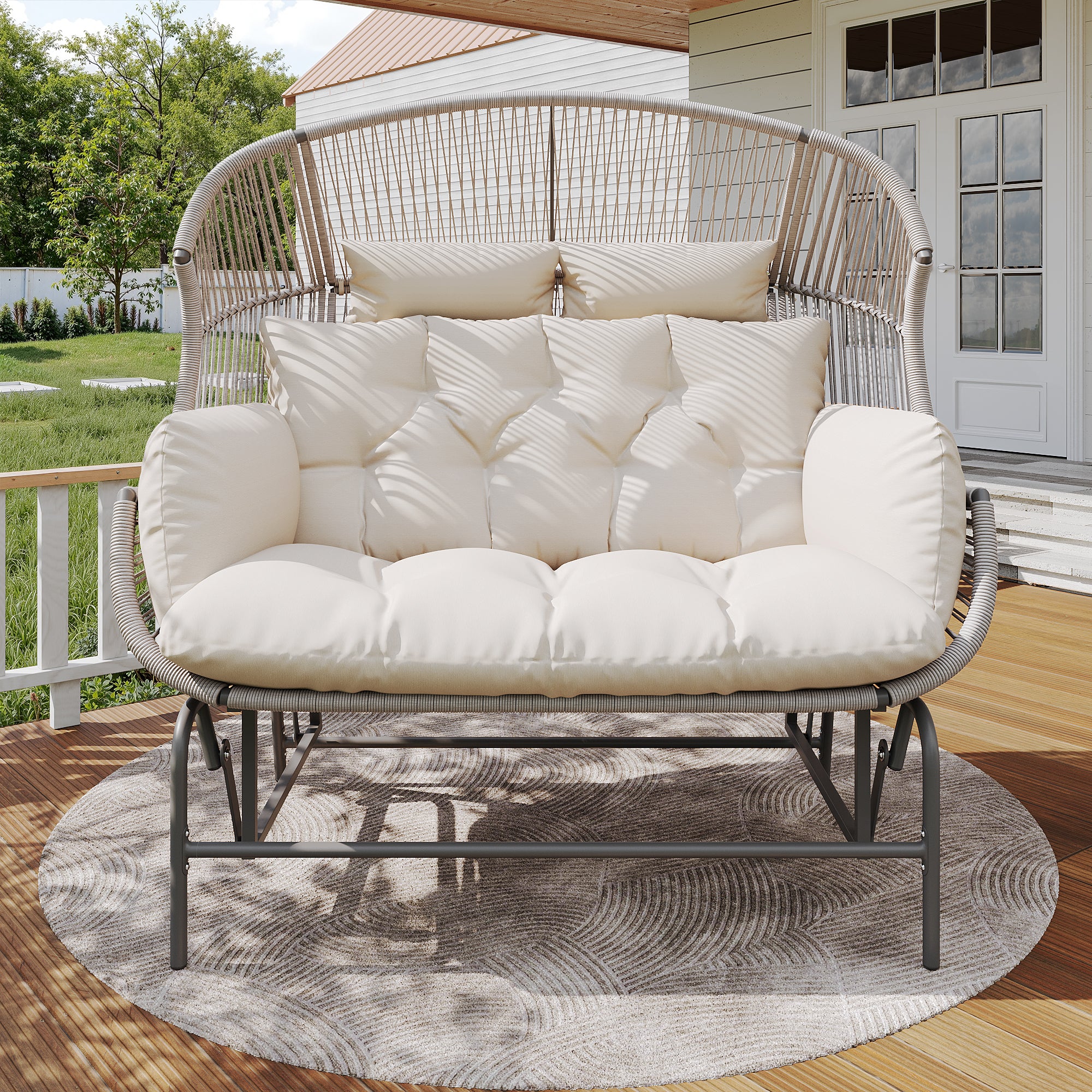 Garden Rocking Chair for Two, Patio Hanging Chair, Outdoor Swing Egg Chair, Rocking Chair, Garden Swing, Porch Swing for the Garden, Balcony, or Terrace, Gray